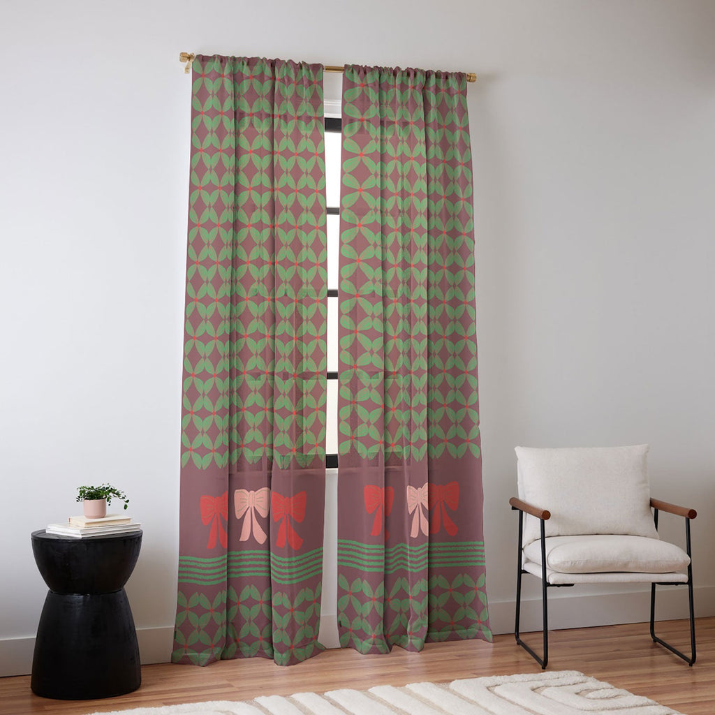 Mirimo Bows and Christmas Greens Sheer Non Repeat