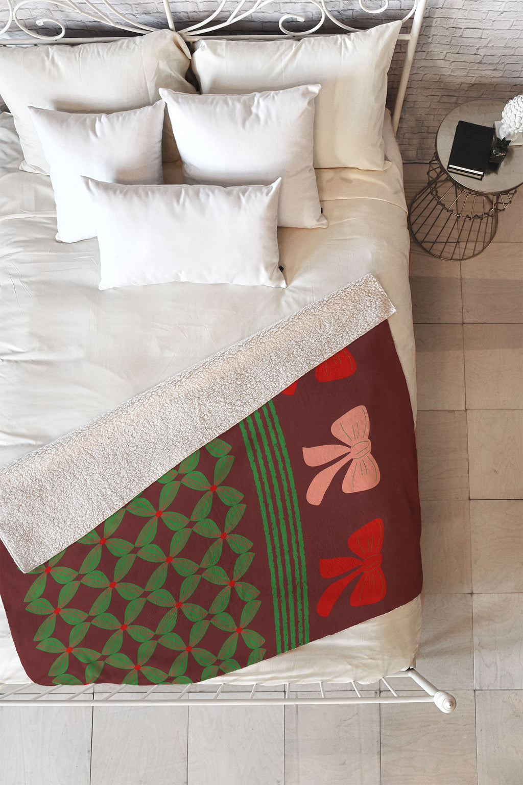 Mirimo Bows and Christmas Greens Fleece Throw Blanket