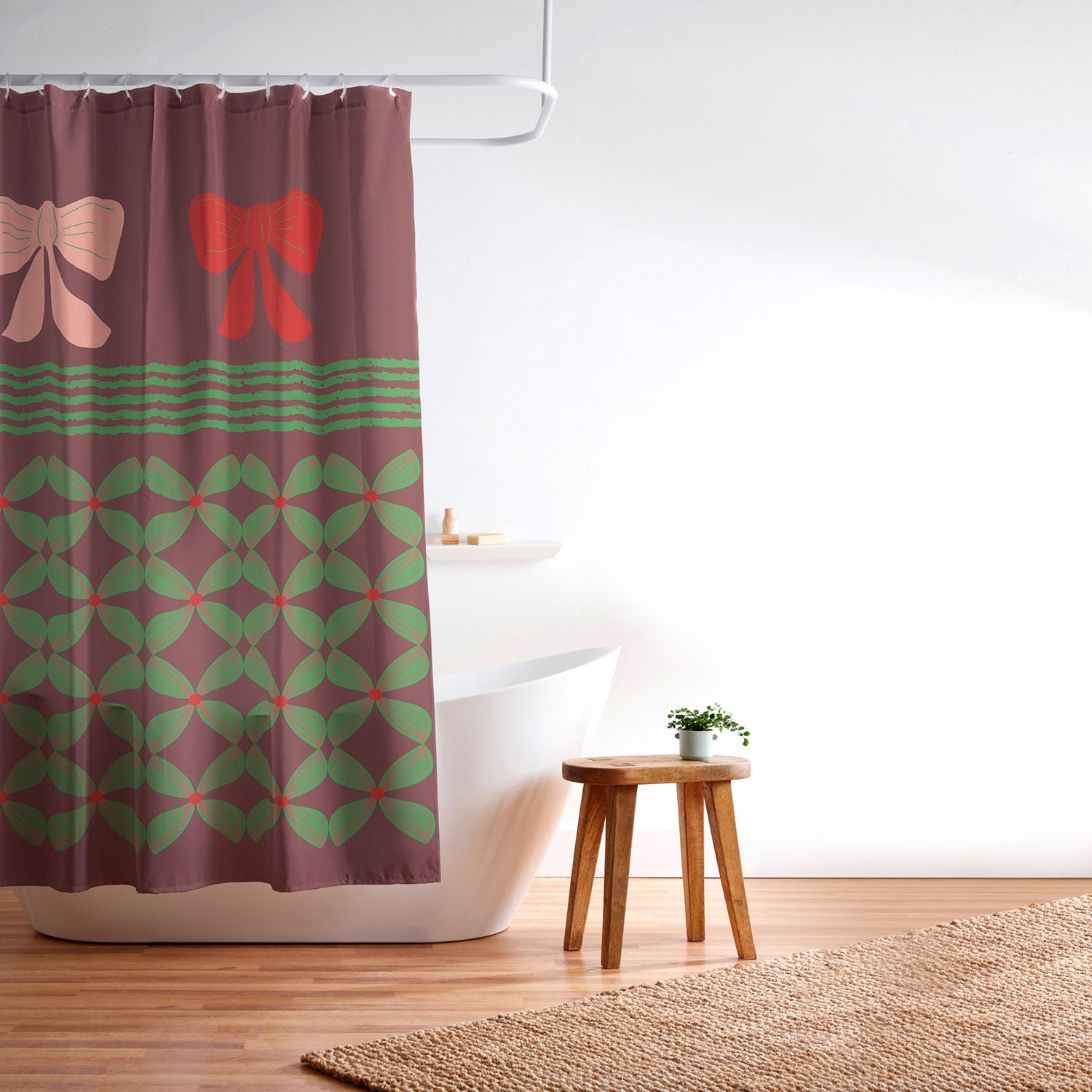 Mirimo Bows and Christmas Greens Shower Curtain