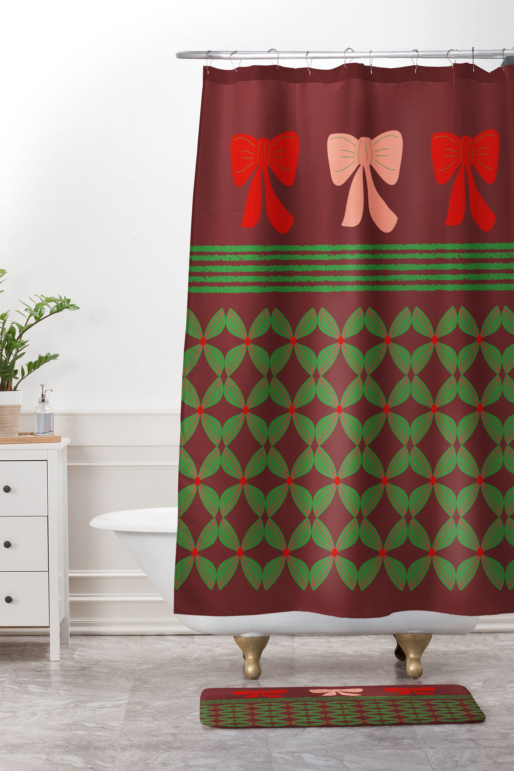 Mirimo Bows and Christmas Greens Memory Foam Bath Mat