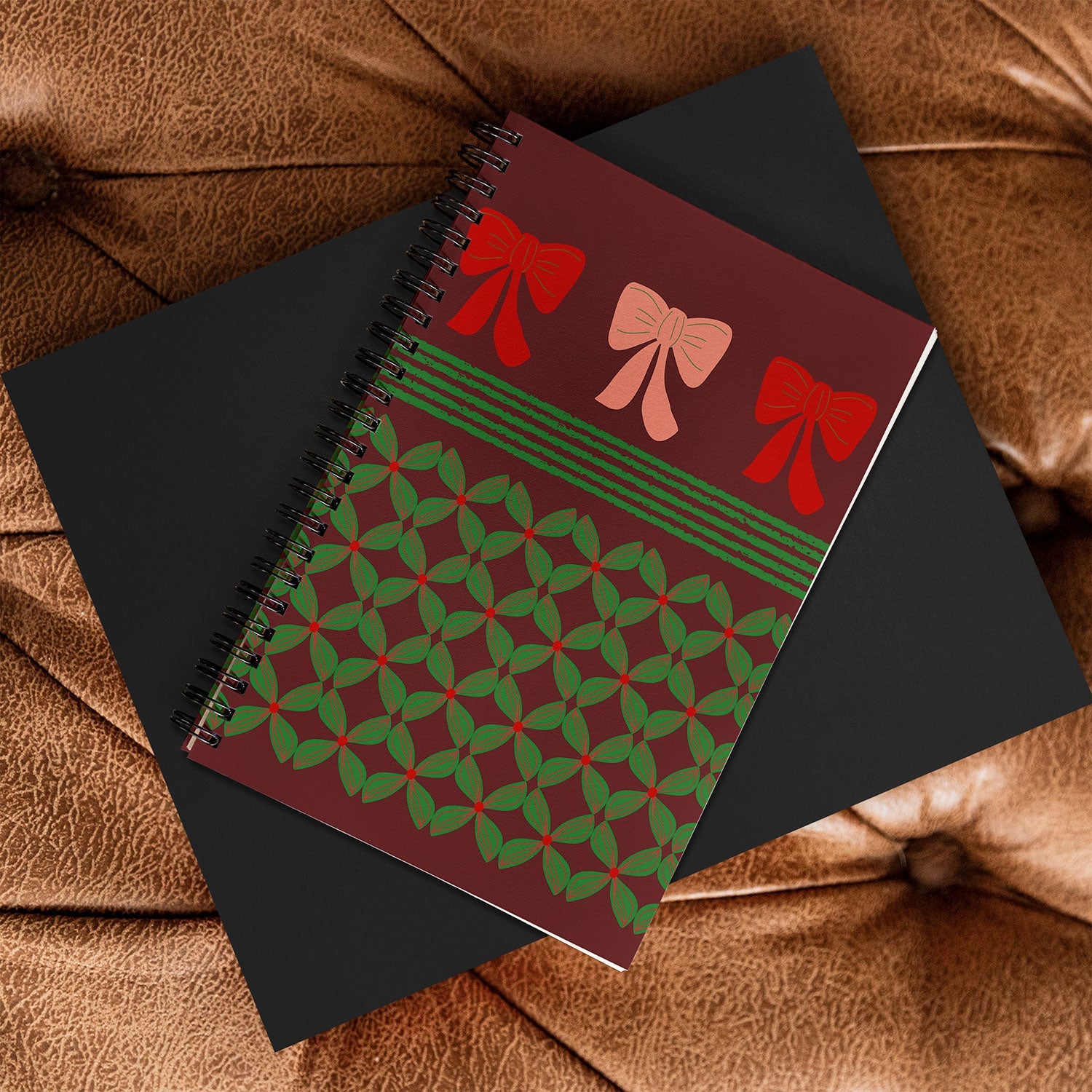 Mirimo Bows and Christmas Greens Spiral Notebook