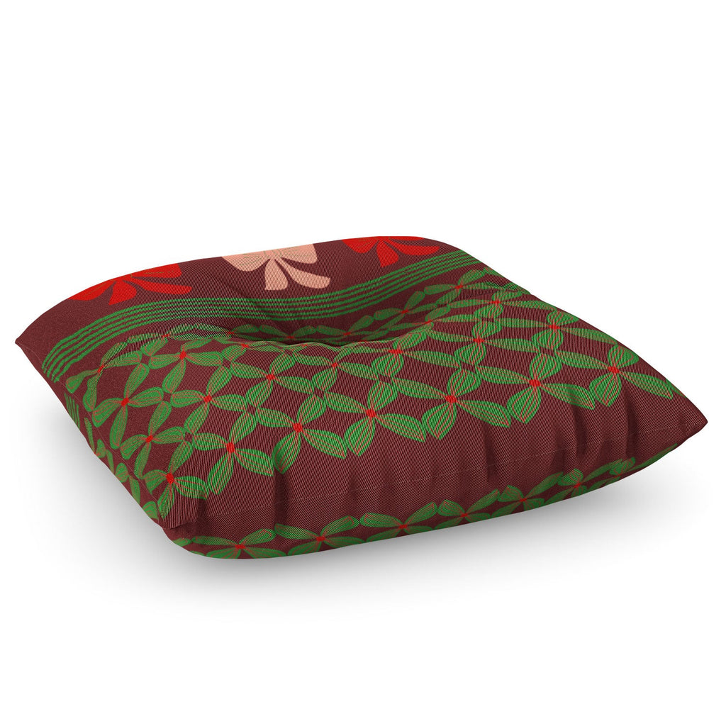 Mirimo Bows and Christmas Greens Floor Pillow Square