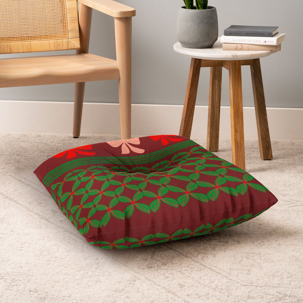 Mirimo Bows and Christmas Greens Floor Pillow Square