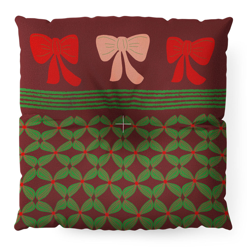 Mirimo Bows and Christmas Greens Floor Pillow Square