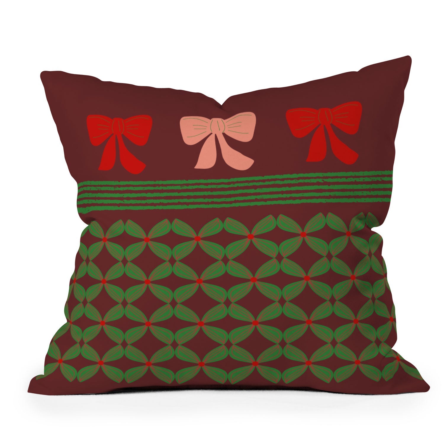 Mirimo Bows and Christmas Greens Outdoor Throw Pillow