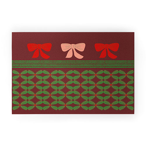 Mirimo Bows and Christmas Greens Welcome Mat