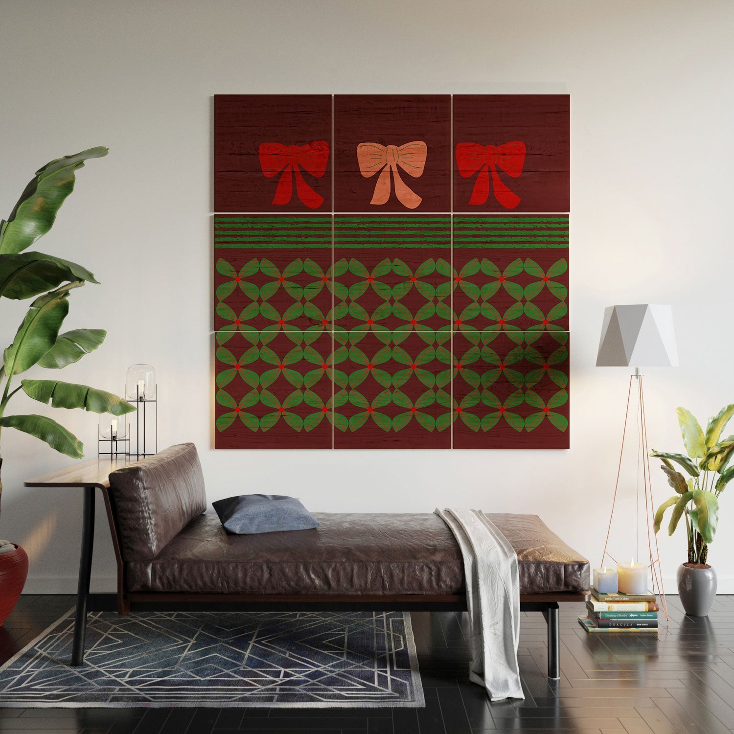 Mirimo Bows and Christmas Greens Wood Wall Mural