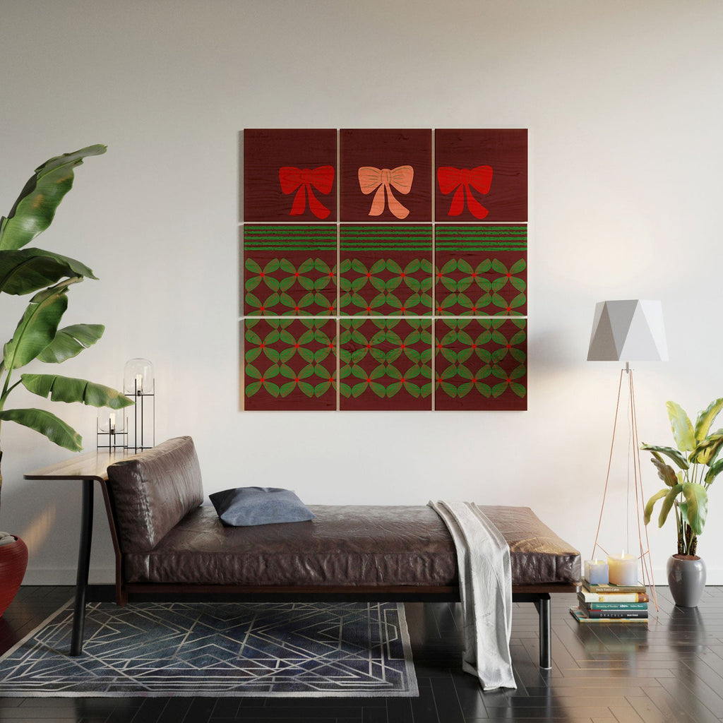 Mirimo Bows and Christmas Greens Wood Wall Mural