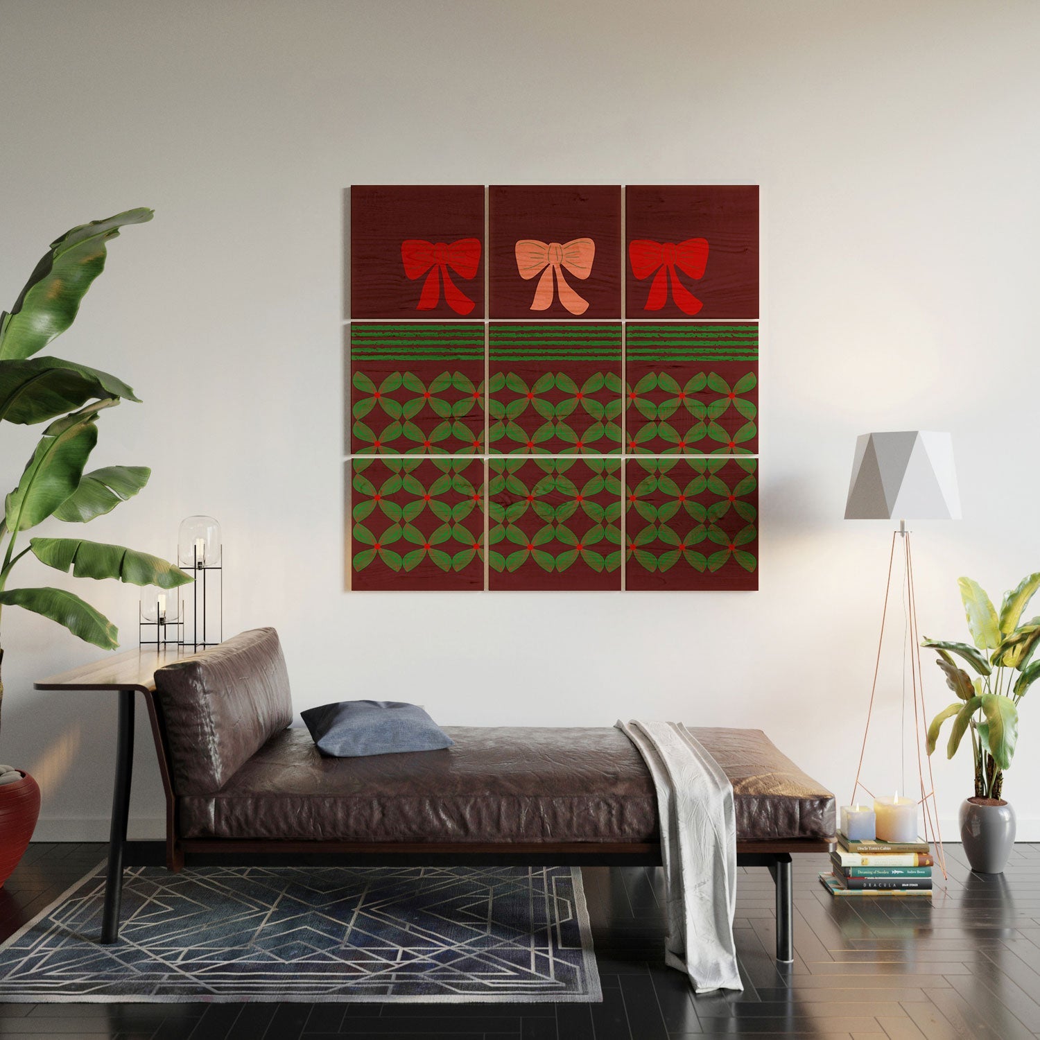 Mirimo Bows and Christmas Greens Wood Wall Mural