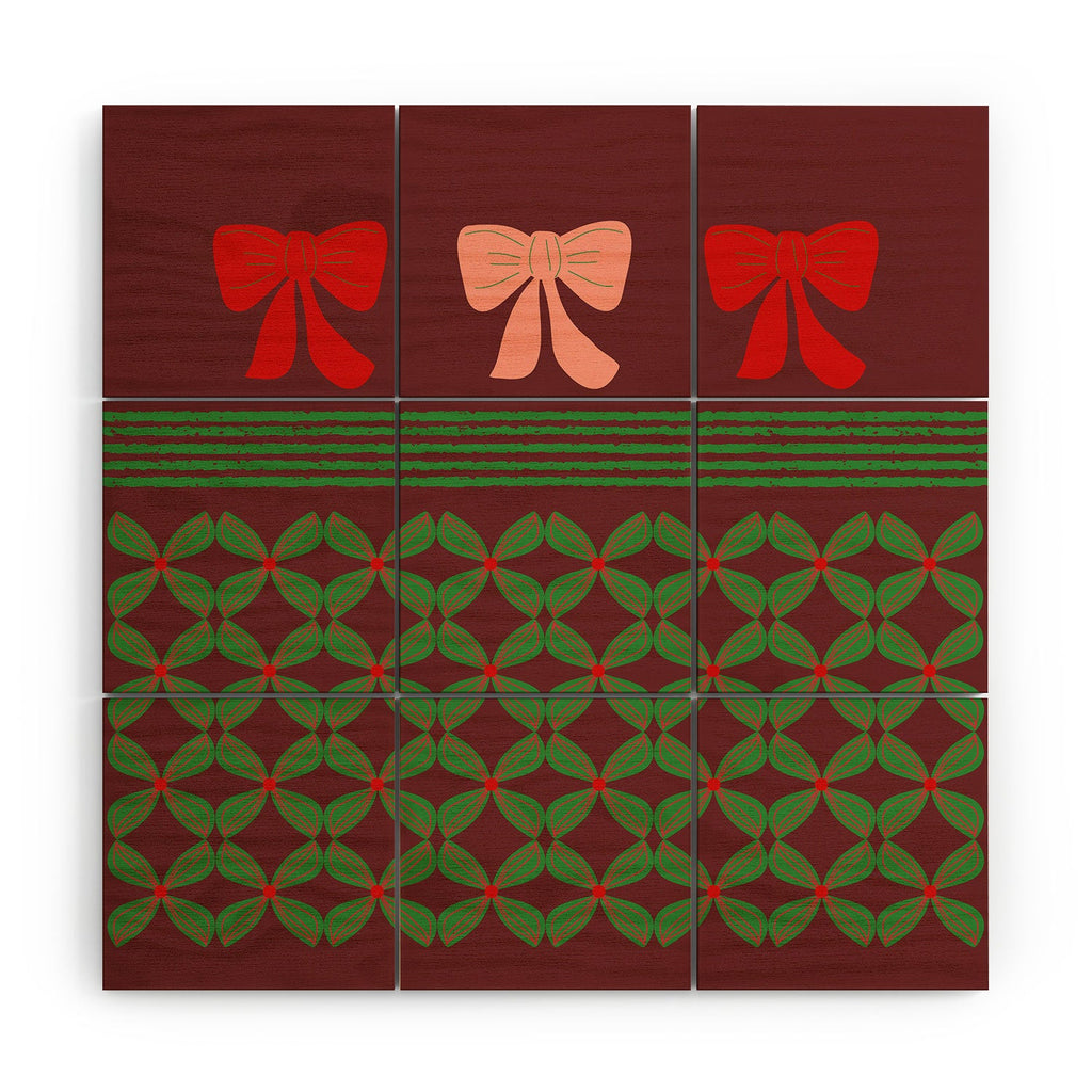 Mirimo Bows and Christmas Greens Wood Wall Mural