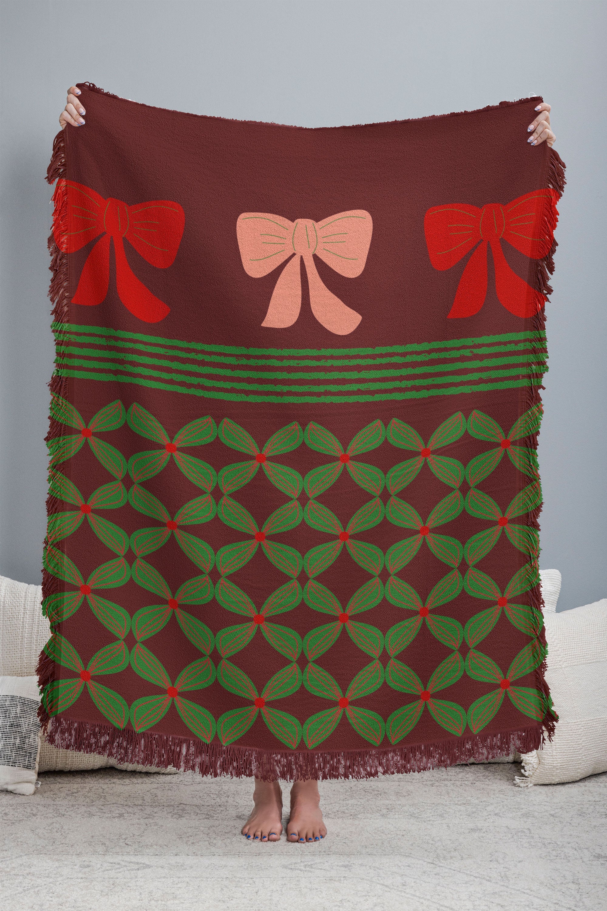 Mirimo Bows and Christmas Greens Throw Blanket