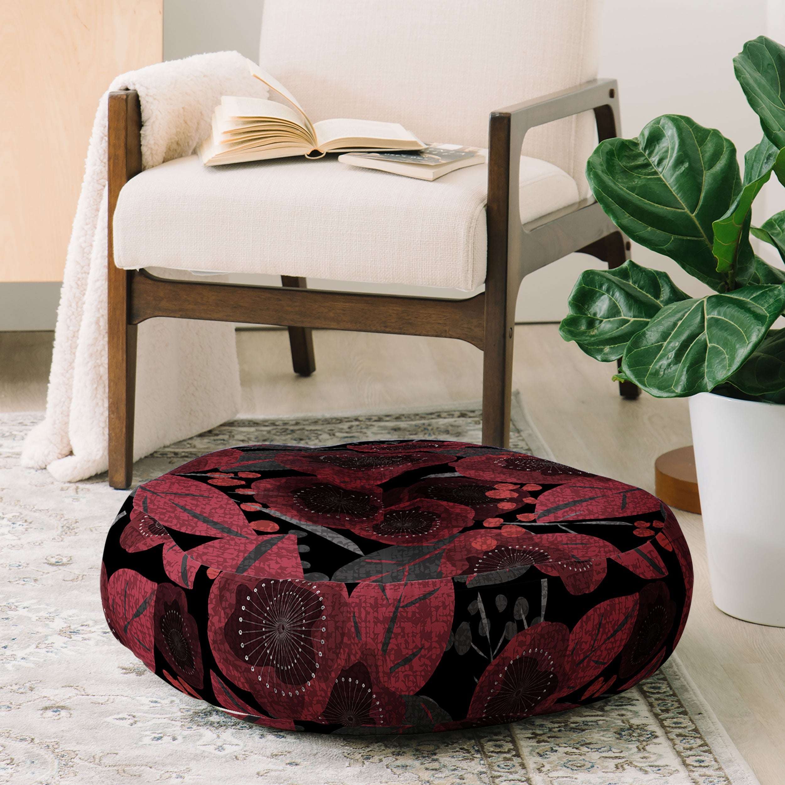 Mirimo Dark Red Romance Floor Pillow Round