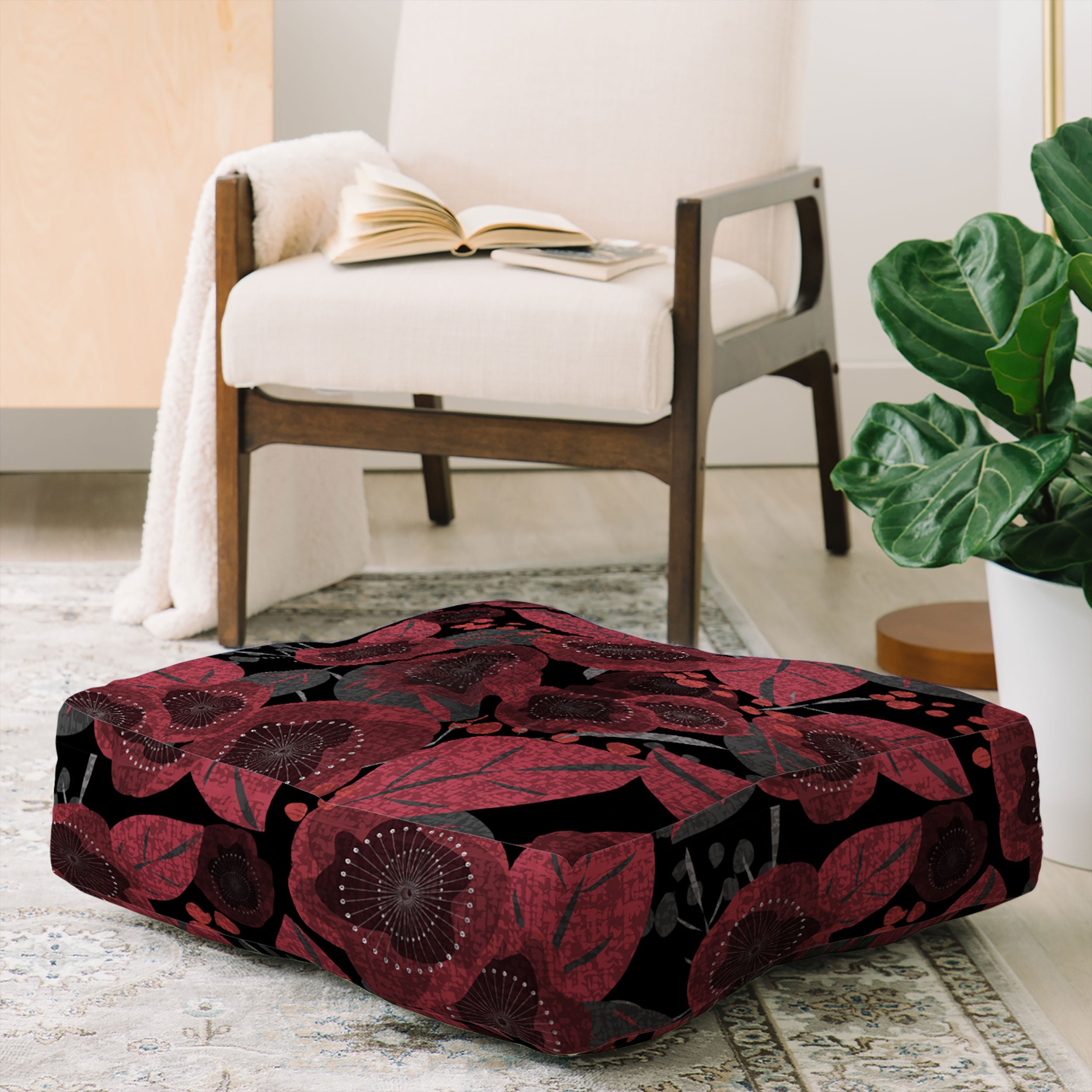 Mirimo Dark Red Romance Floor Pillow Square