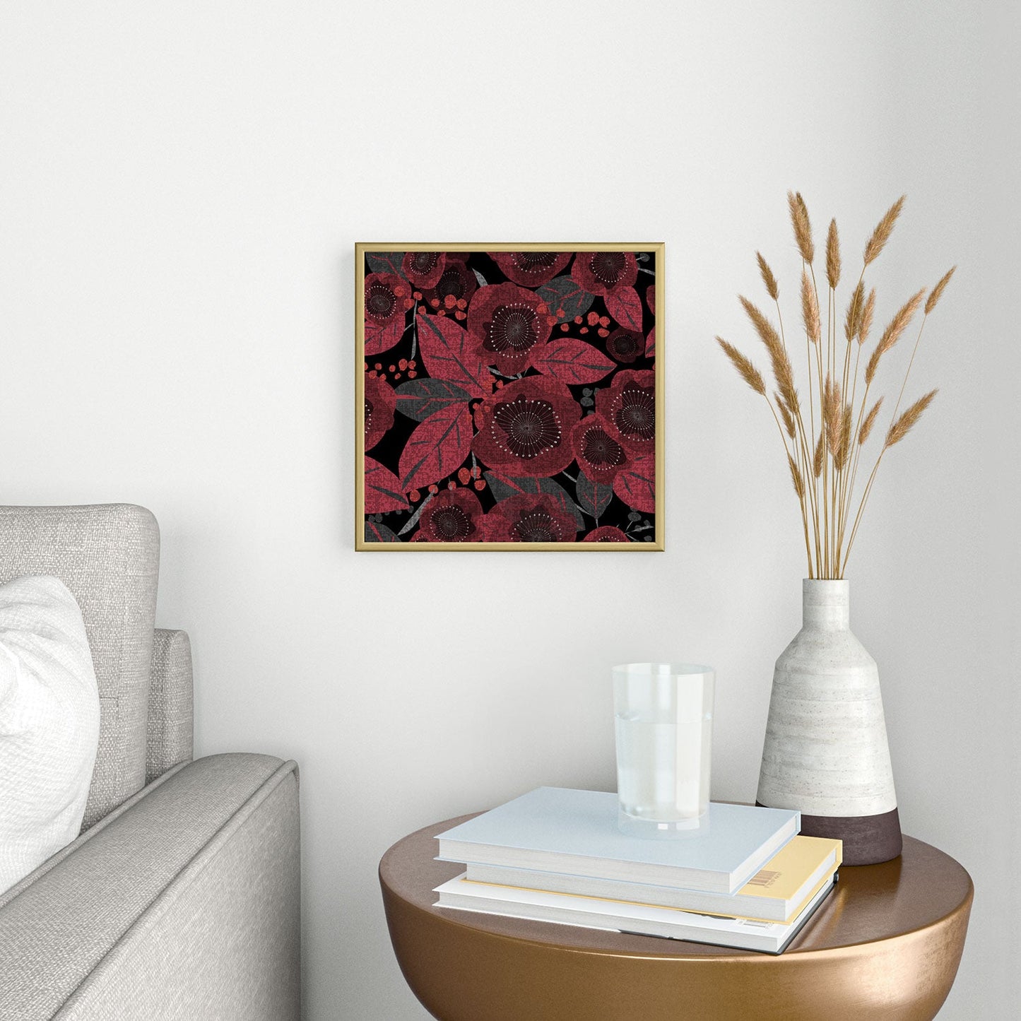 Mirimo Dark Red Romance Square Metal Framed Art Print