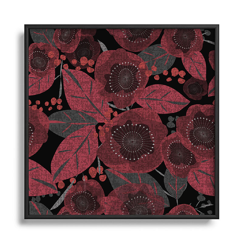 Mirimo Dark Red Romance Square Metal Framed Art Print