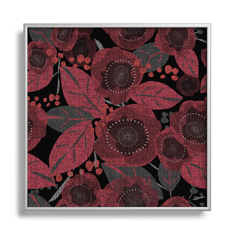 Mirimo Dark Red Romance Square Metal Framed Art Print