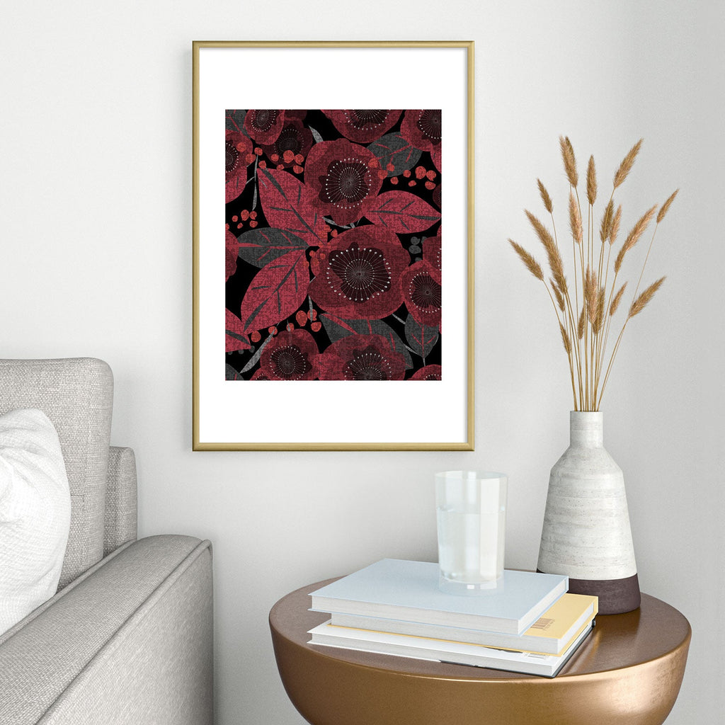 Mirimo Dark Red Romance Metal Framed Art Print