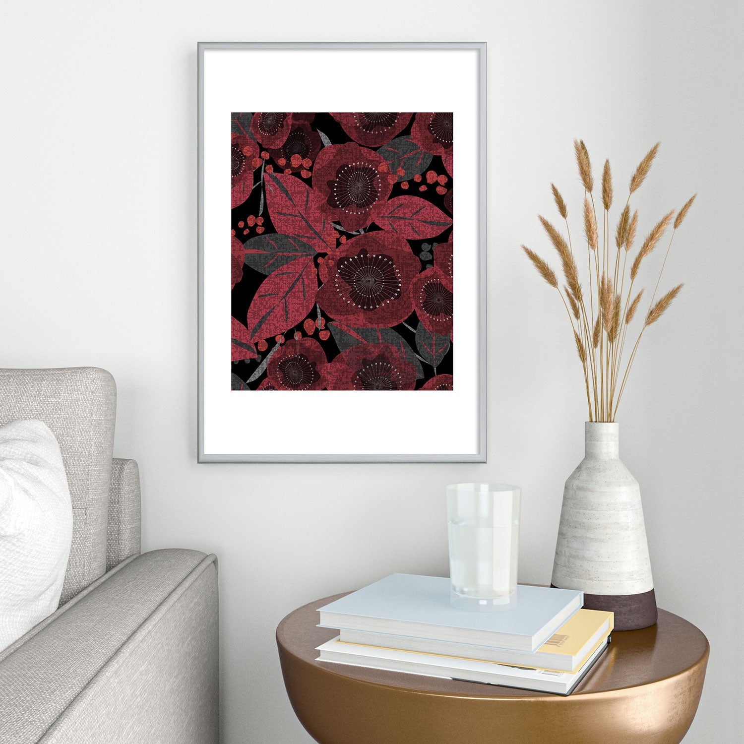 Mirimo Dark Red Romance Metal Framed Art Print
