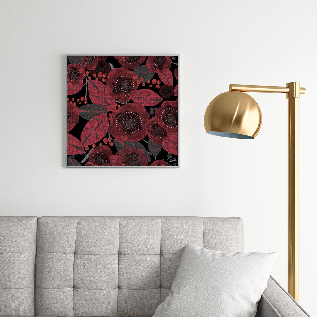 Mirimo Dark Red Romance Square Metal Framed Art Print
