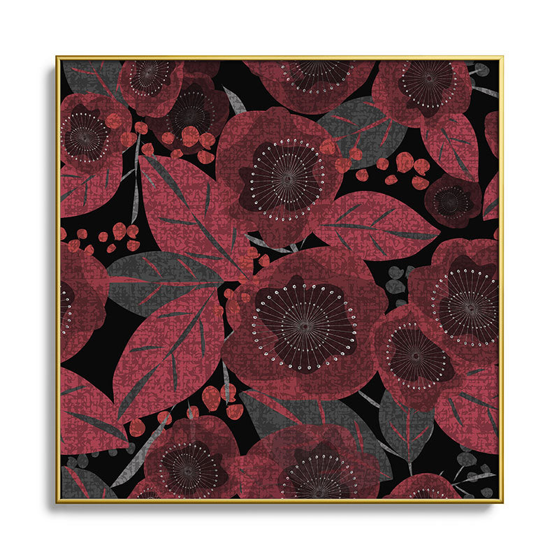 Mirimo Dark Red Romance Square Metal Framed Art Print