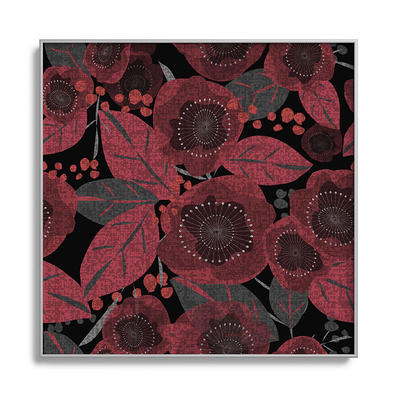 Mirimo Dark Red Romance Square Metal Framed Art Print
