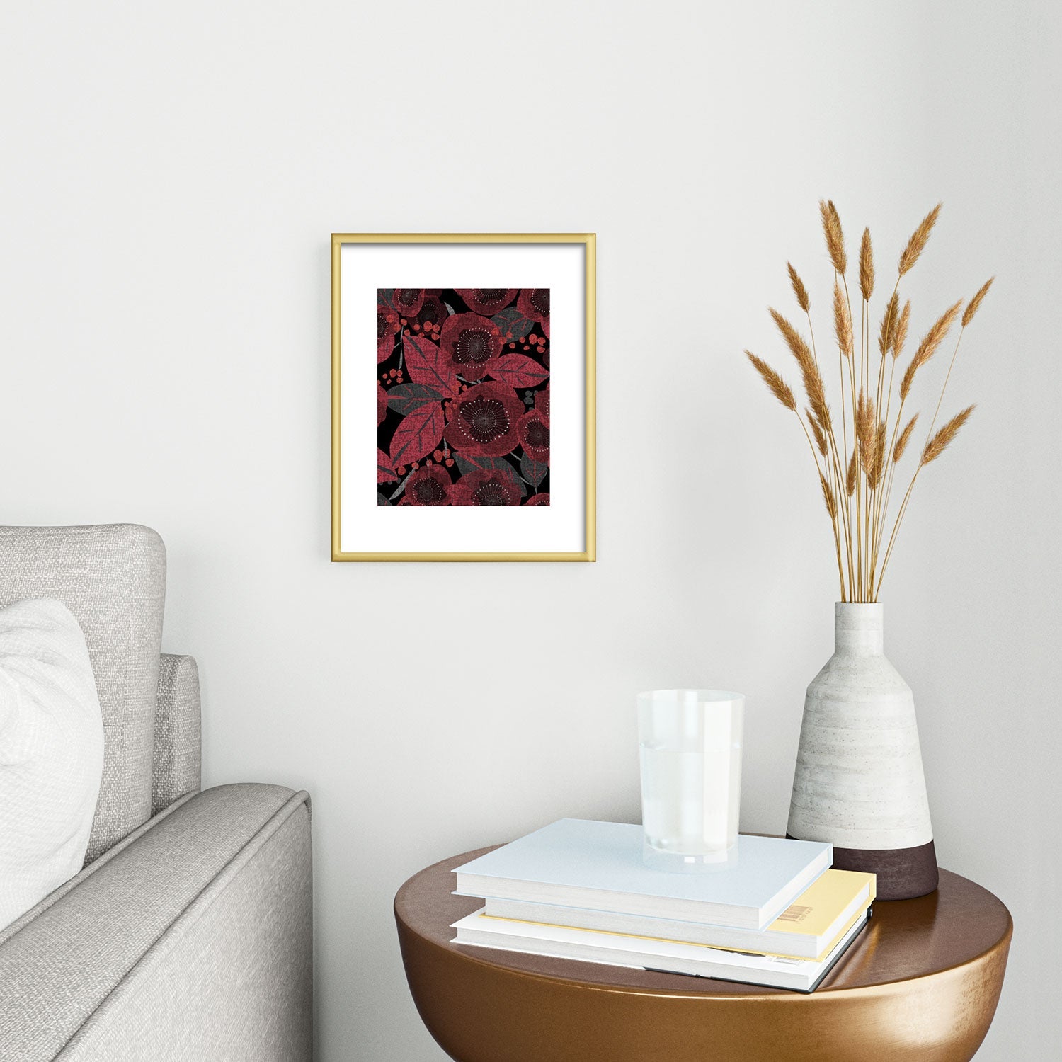 Mirimo Dark Red Romance Metal Framed Art Print
