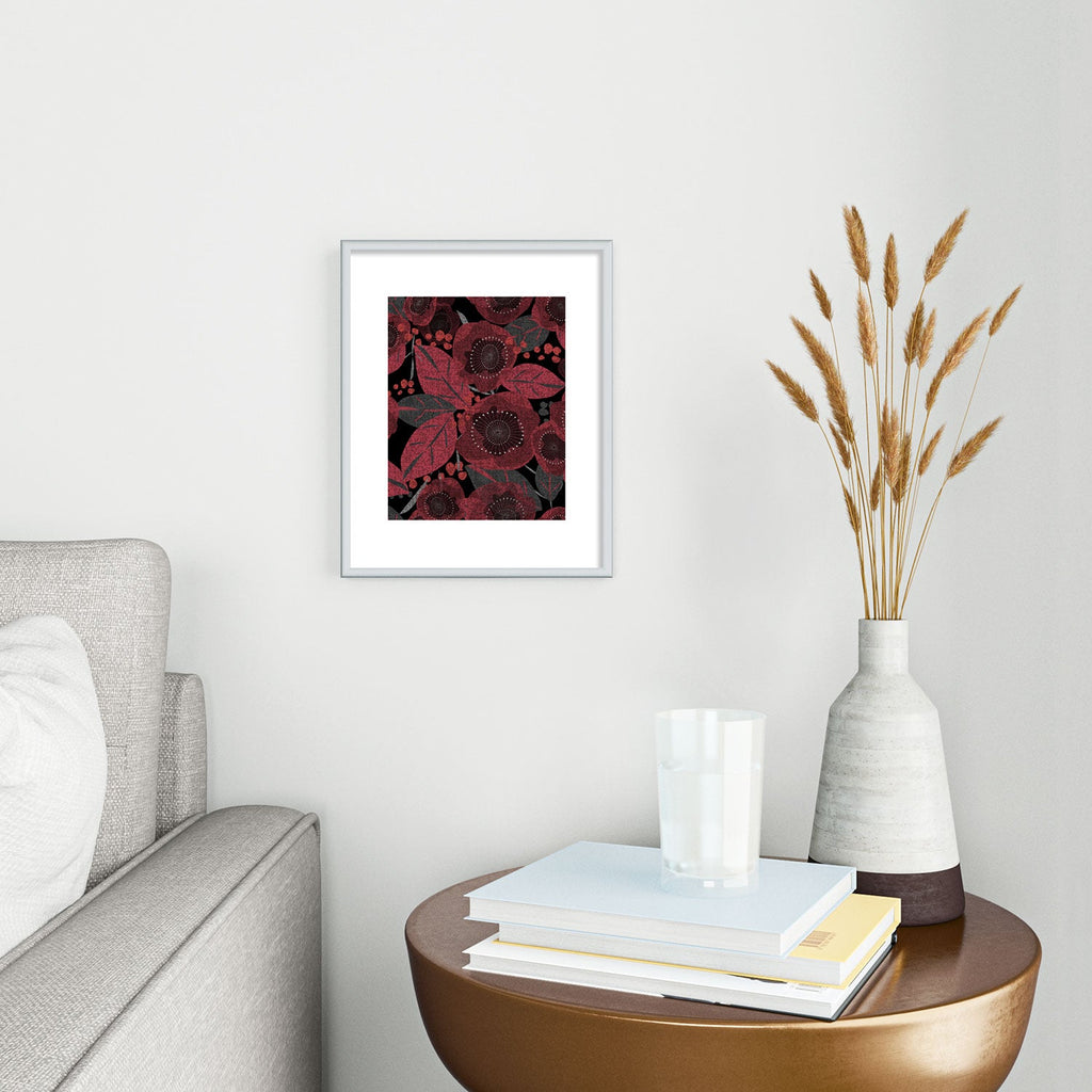 Mirimo Dark Red Romance Metal Framed Art Print