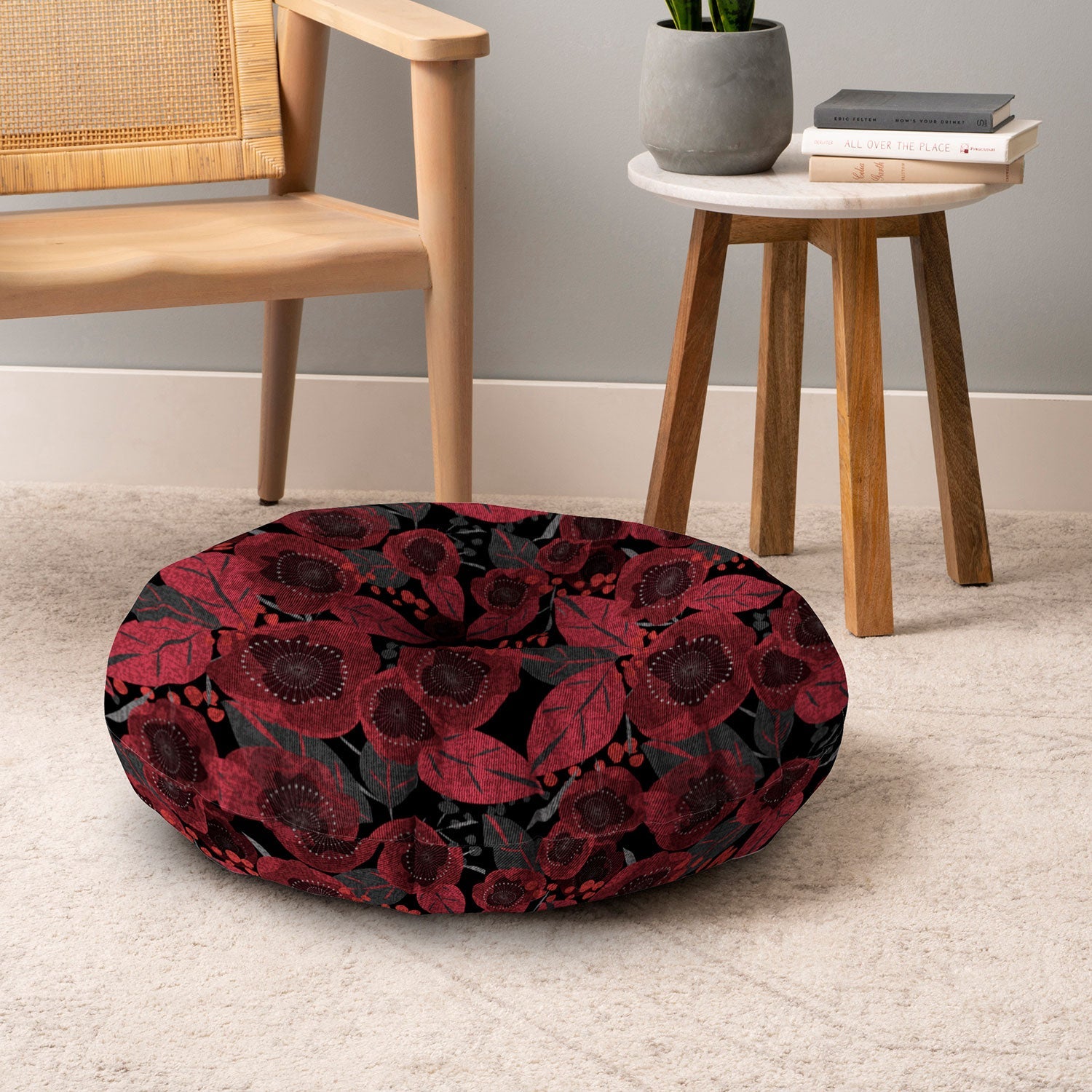 Mirimo Dark Red Romance Floor Pillow Round