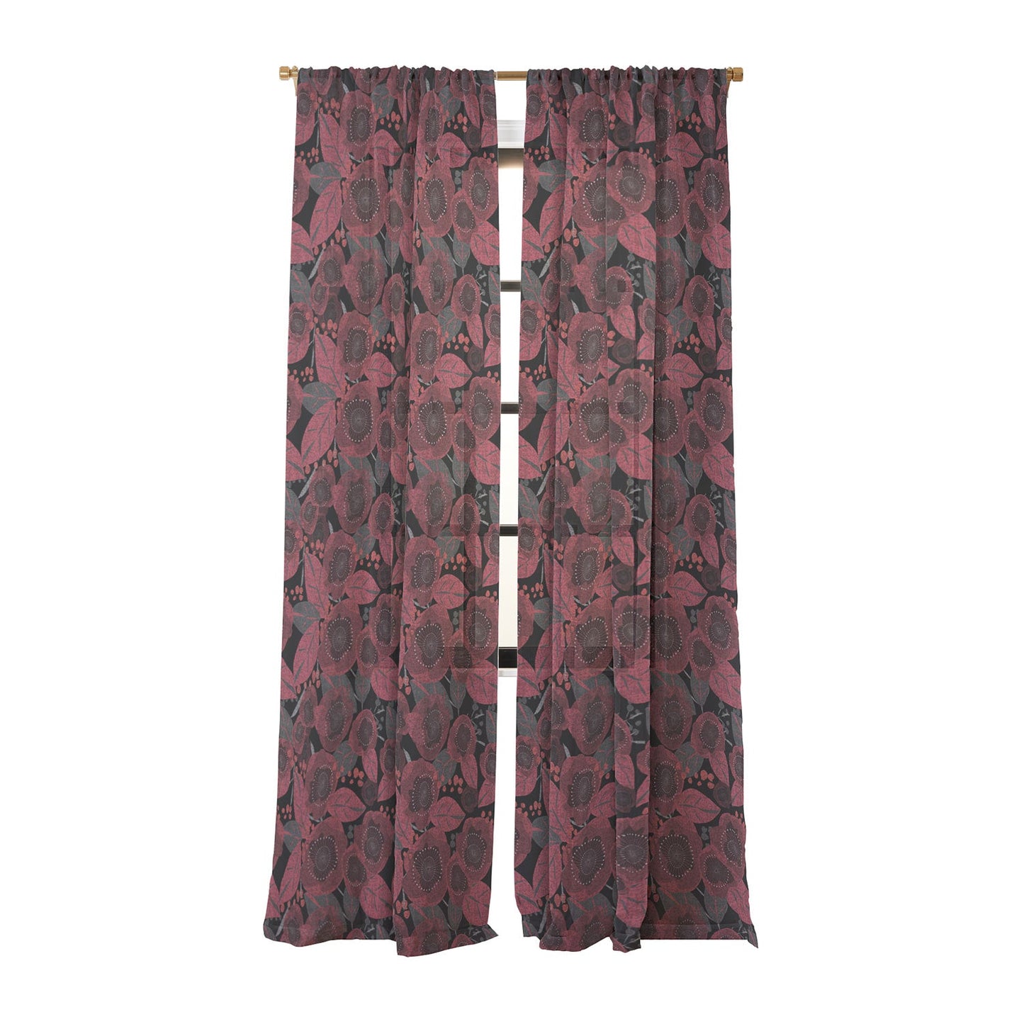 Mirimo Dark Red Romance Sheer Window Curtain