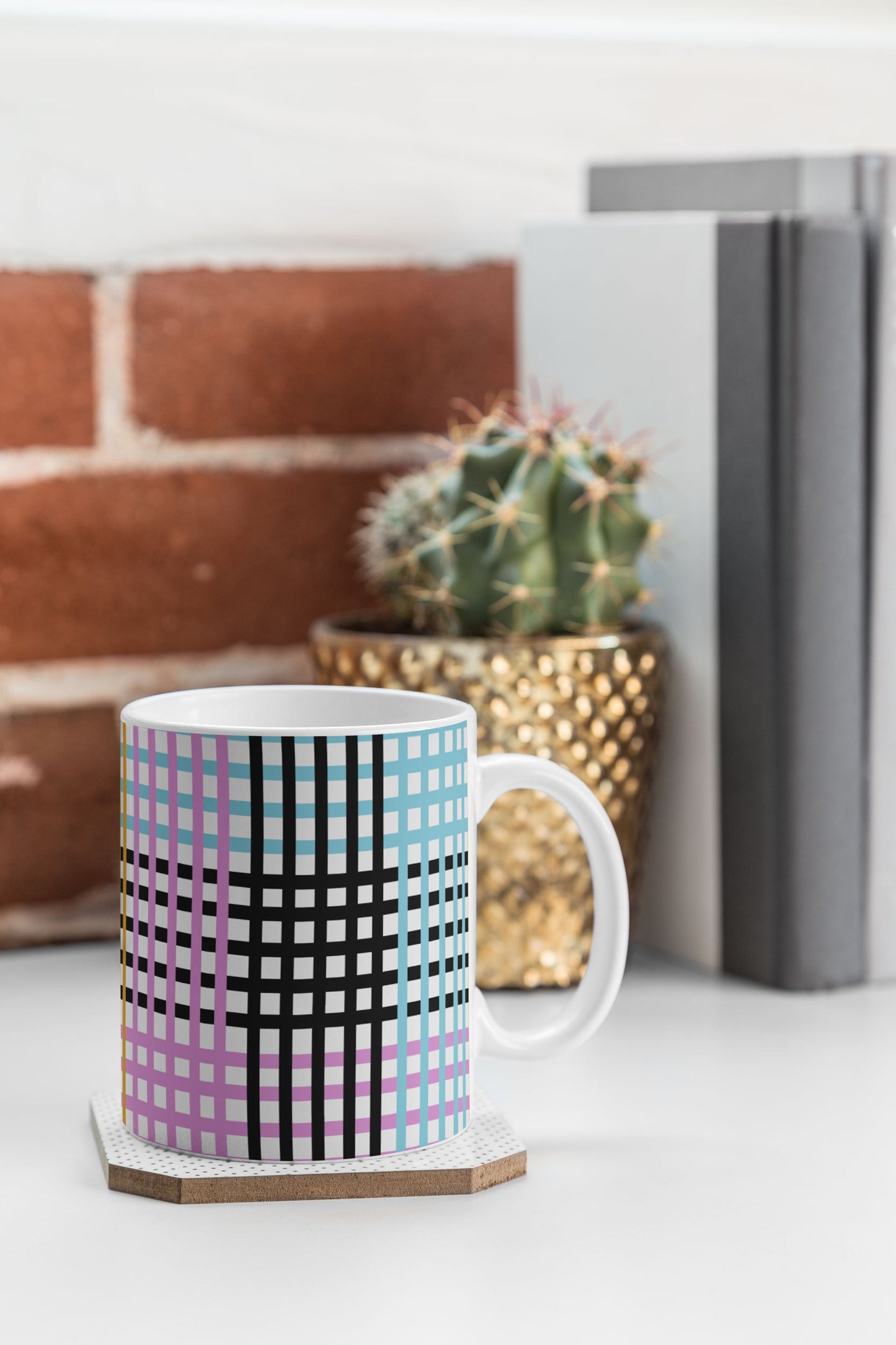 Mirimo Multicolor Gingham Grid Coffee Mug