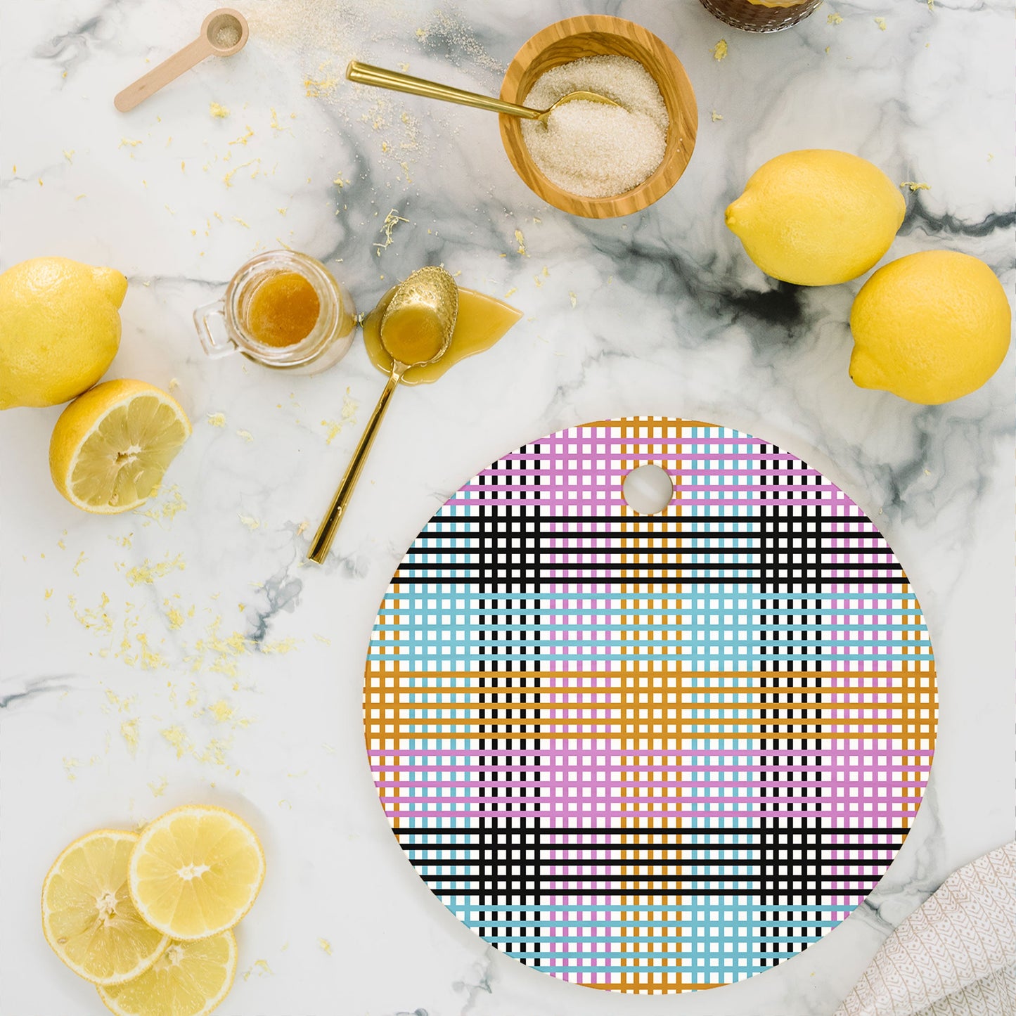 Mirimo Multicolor Gingham Grid Cutting Board Round