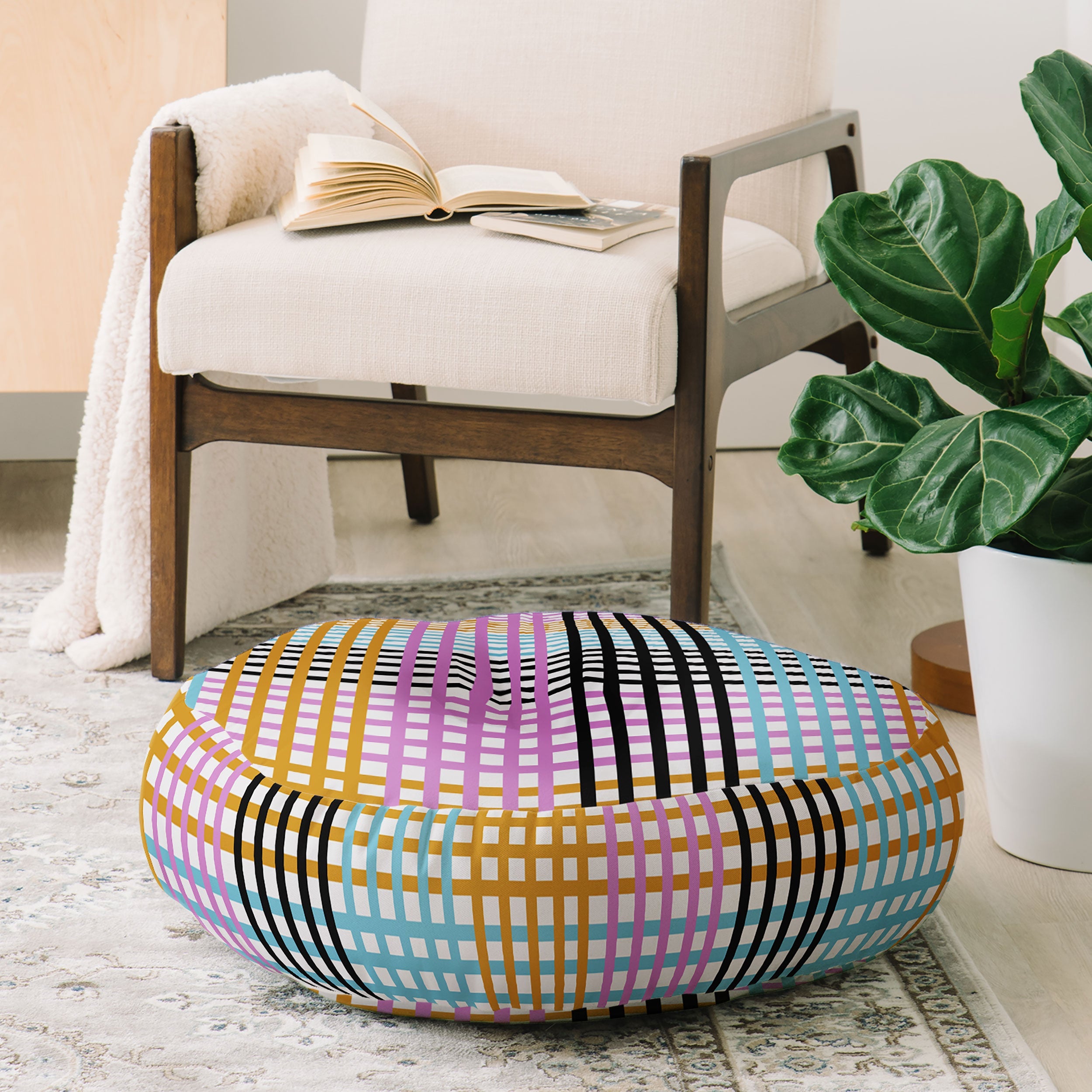 Mirimo Multicolor Gingham Grid Floor Pillow Round