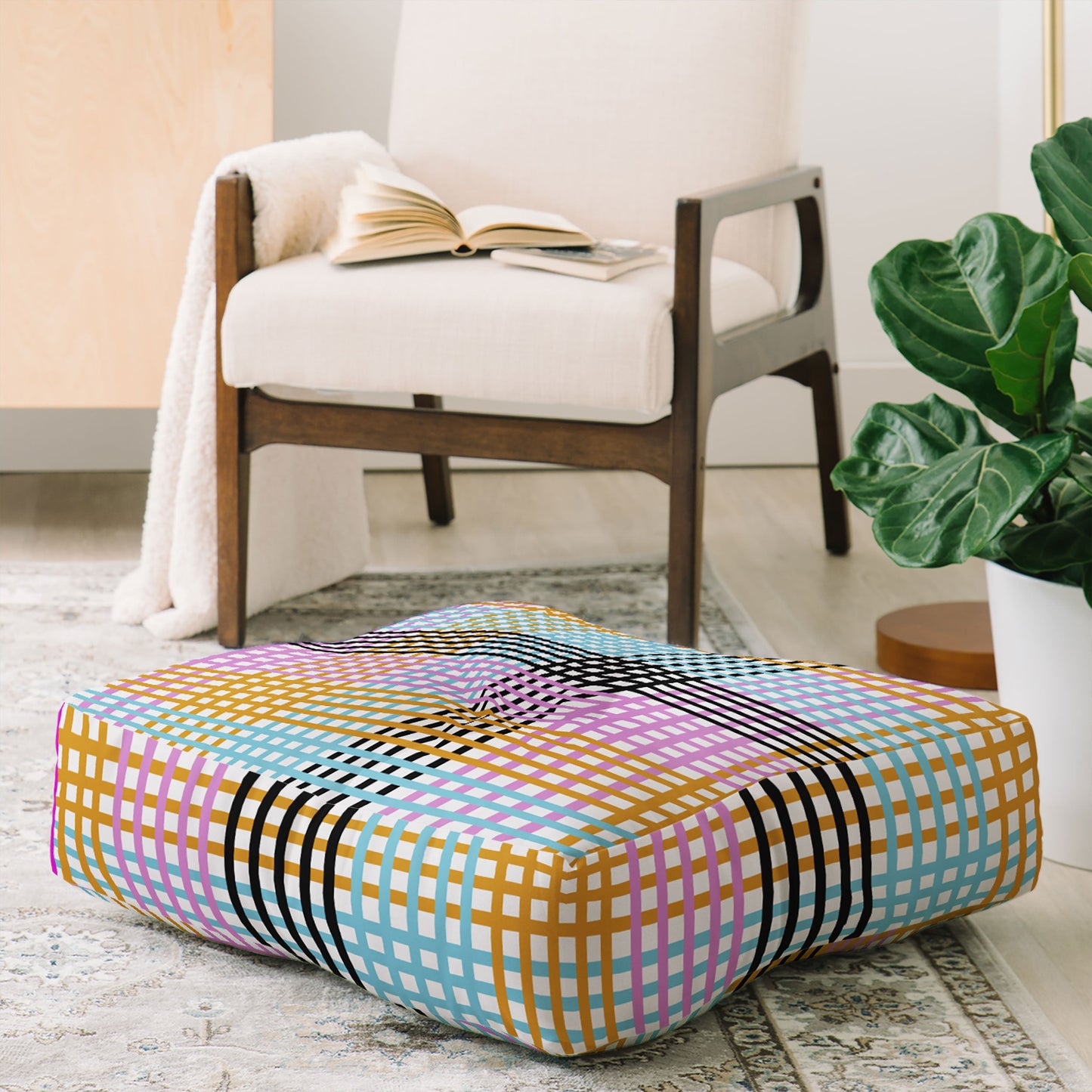 Mirimo Multicolor Gingham Grid Floor Pillow Square