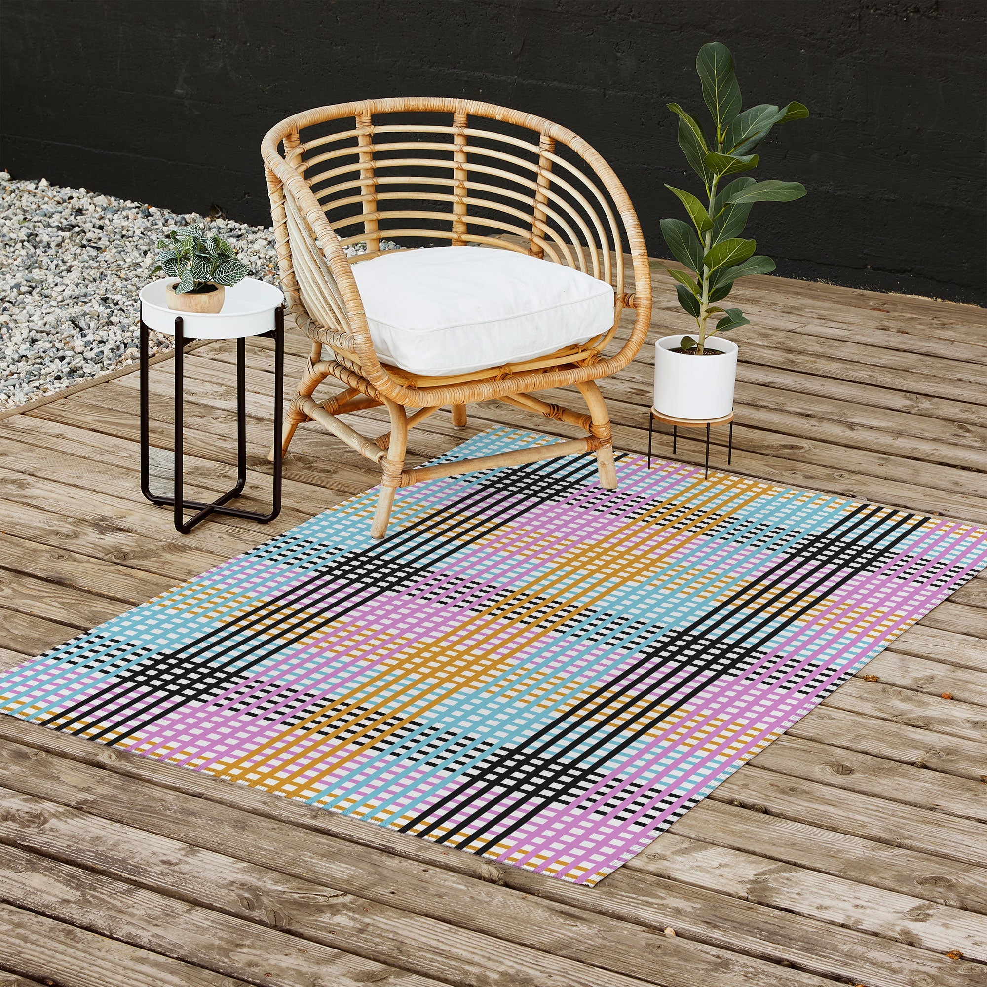 Mirimo Multicolor Gingham Grid Outdoor Rug