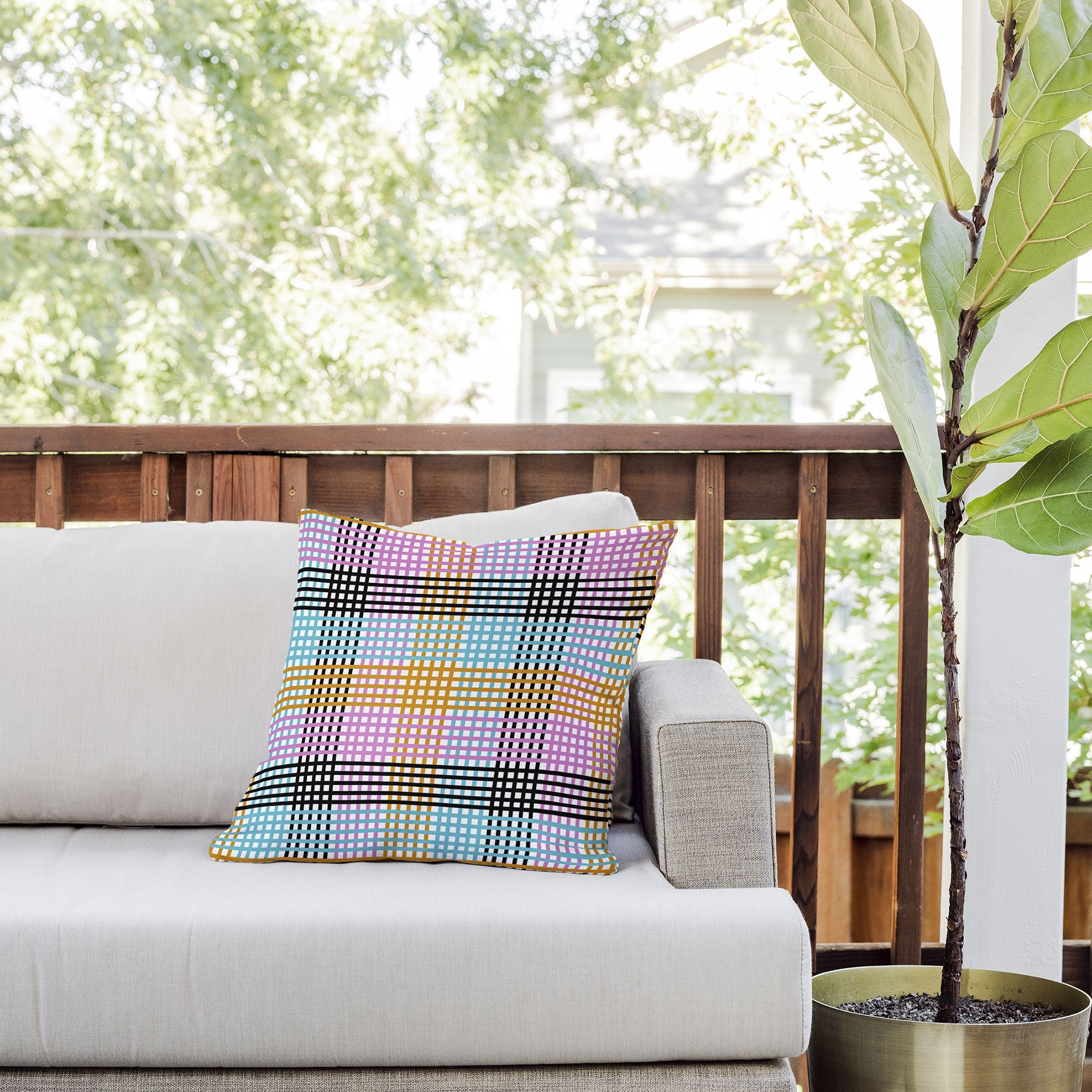 Mirimo Multicolor Gingham Grid Outdoor Throw Pillow