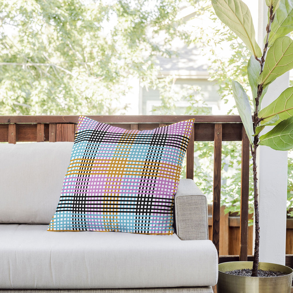 Mirimo Multicolor Gingham Grid Outdoor Throw Pillow