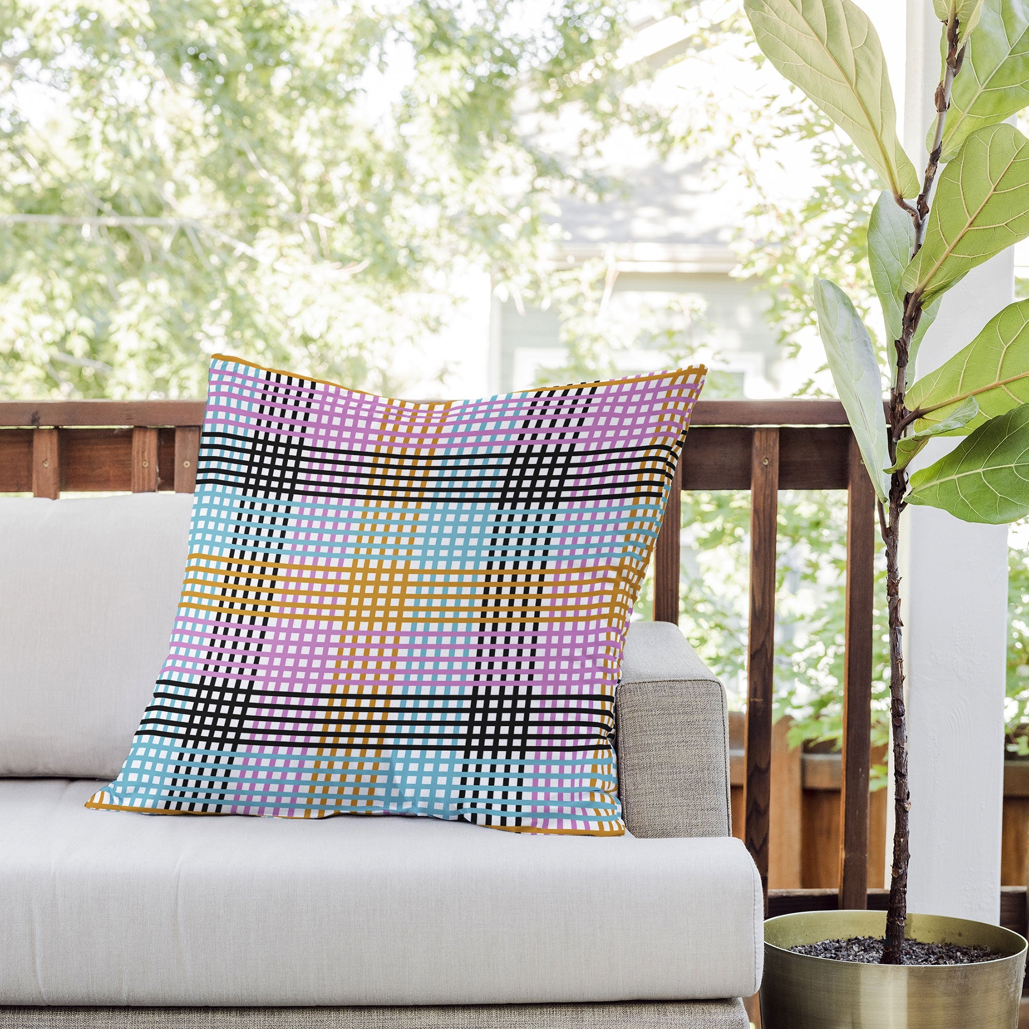 Mirimo Multicolor Gingham Grid Outdoor Throw Pillow