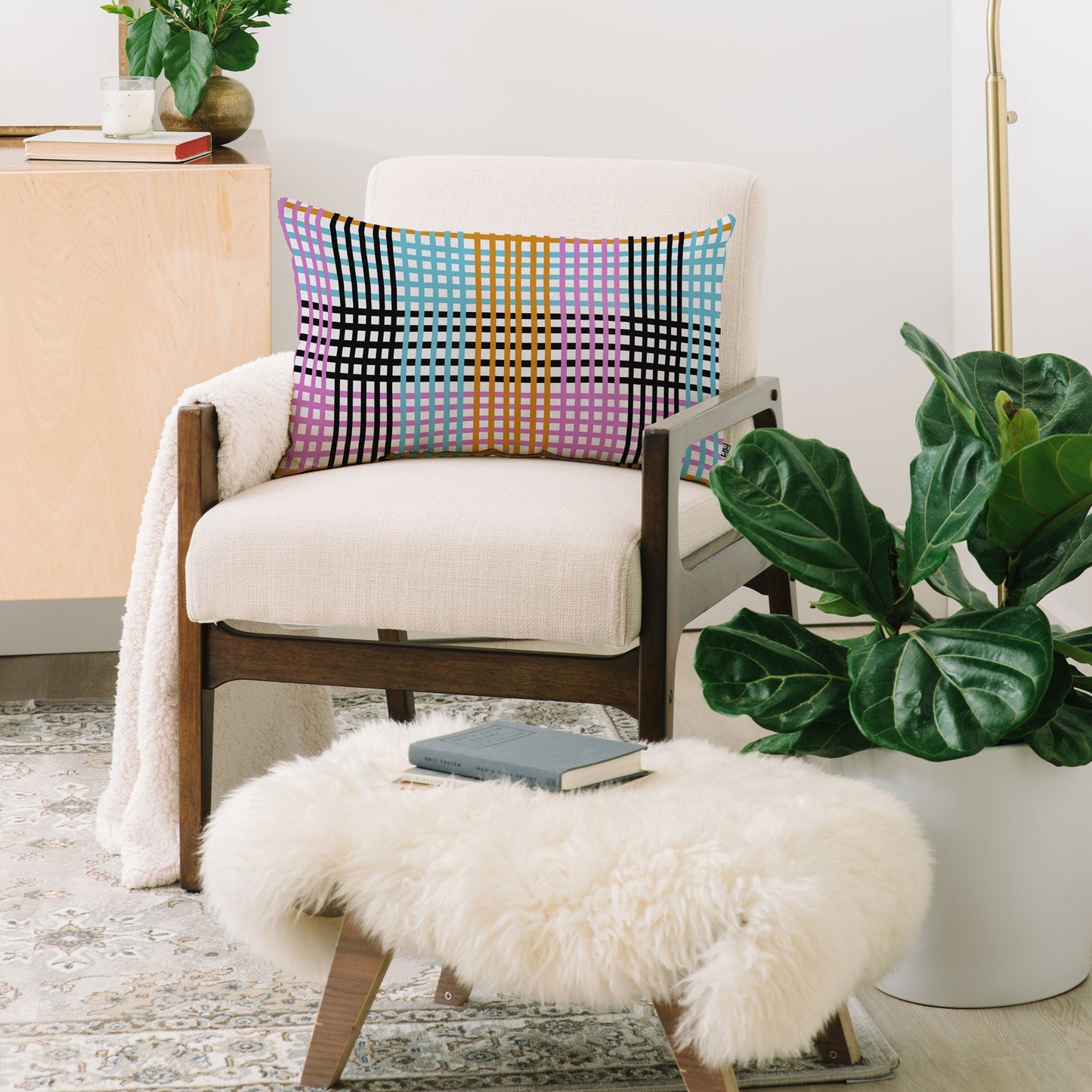 Mirimo Multicolor Gingham Grid Oblong Throw Pillow