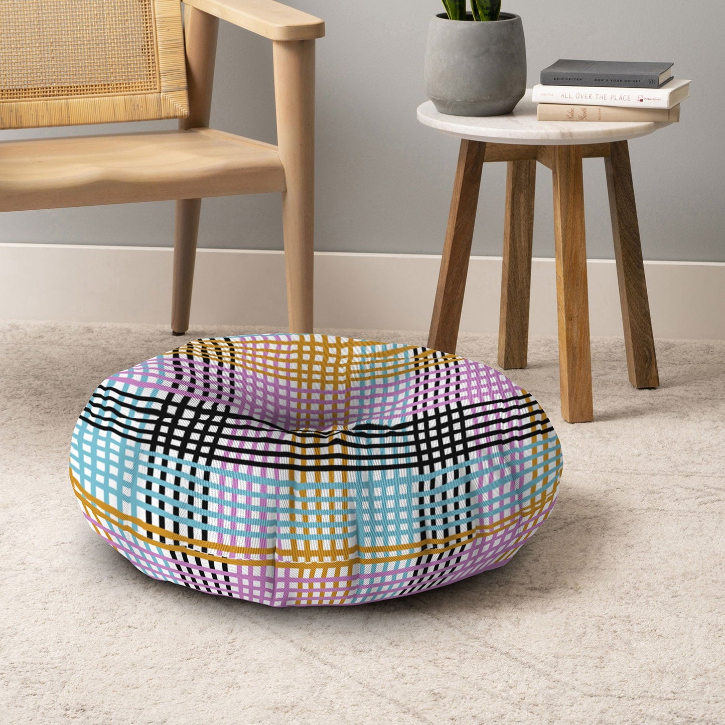 Mirimo Multicolor Gingham Grid Floor Pillow Round