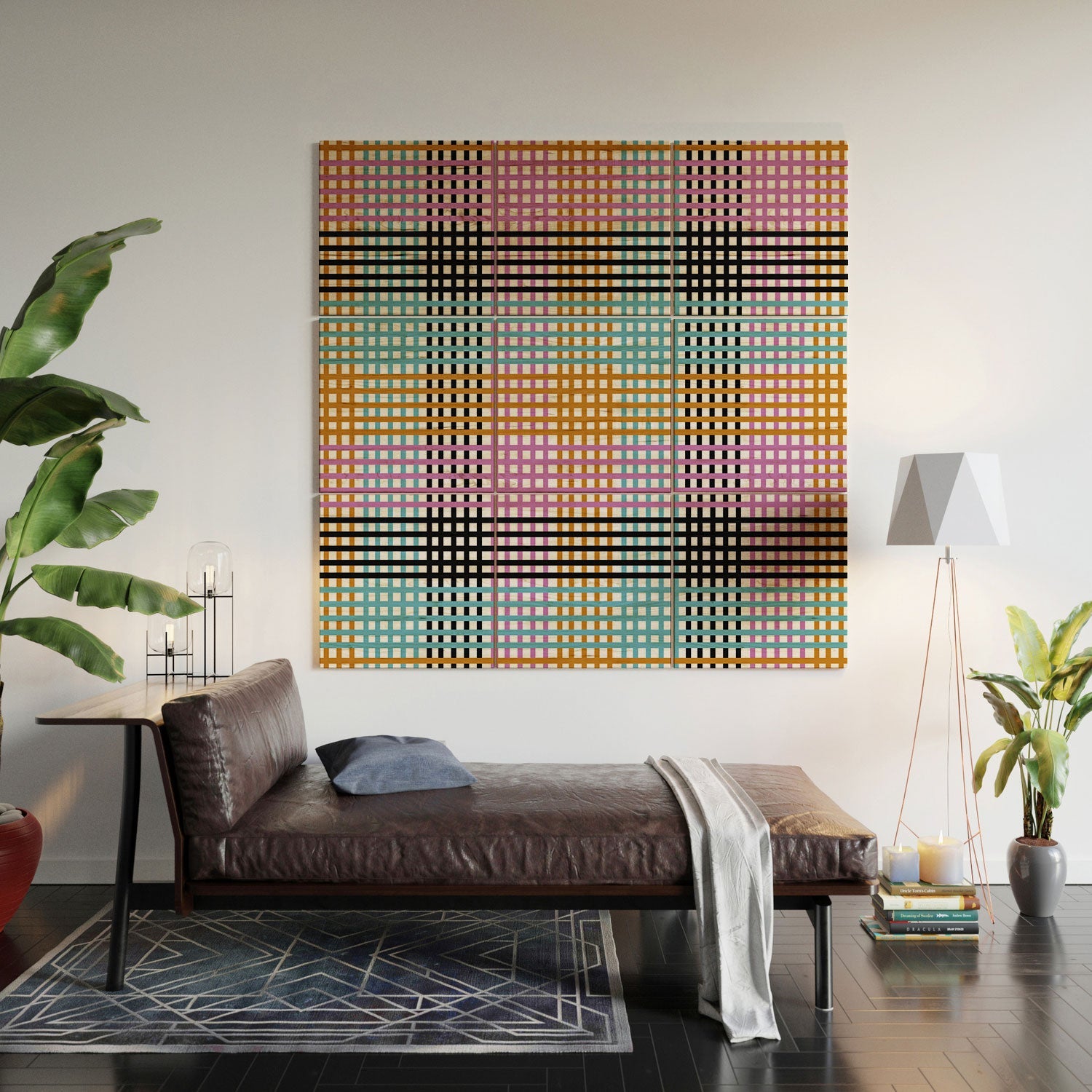 Mirimo Multicolor Gingham Grid Wood Wall Mural