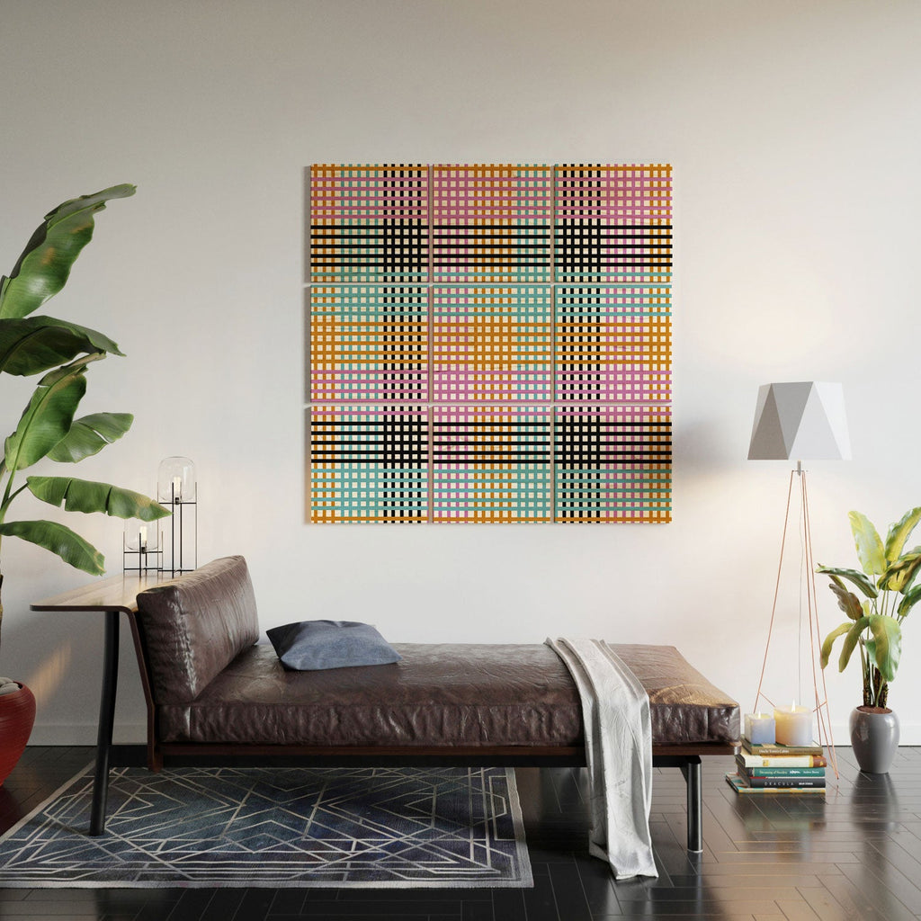 Mirimo Multicolor Gingham Grid Wood Wall Mural