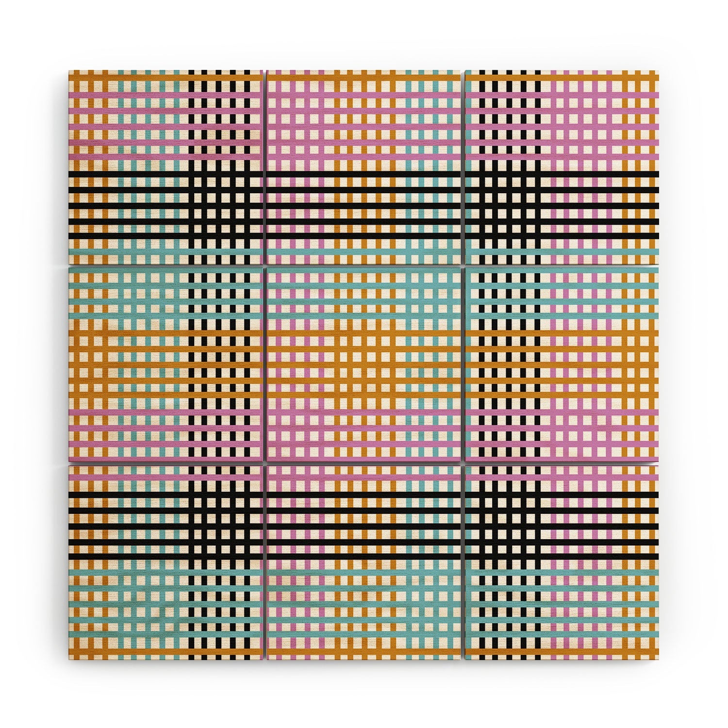 Mirimo Multicolor Gingham Grid Wood Wall Mural