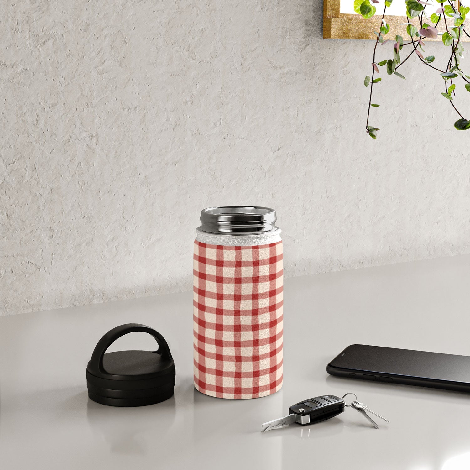 Mirimo Organic Gingham Red Water Bottle
