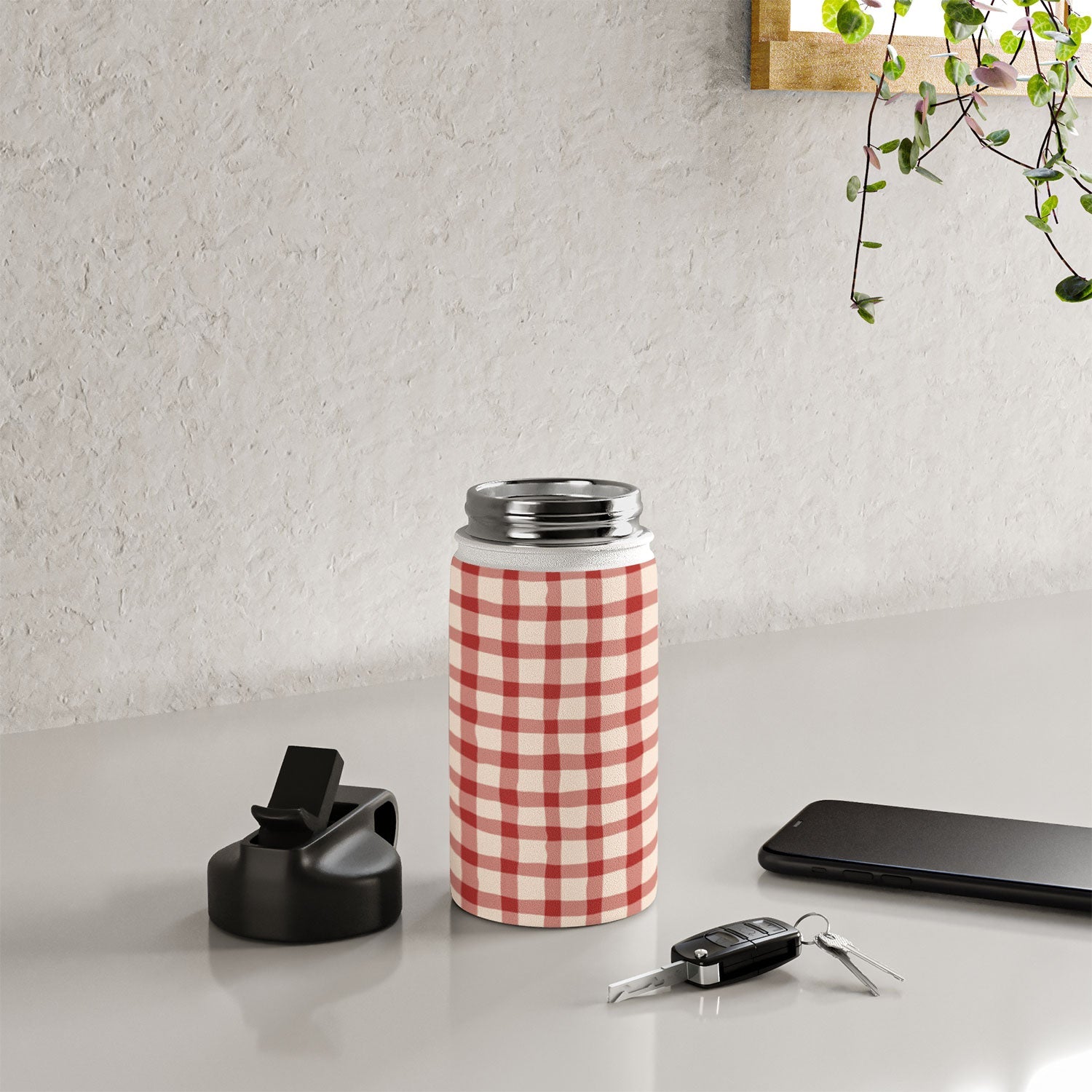 Mirimo Organic Gingham Red Water Bottle