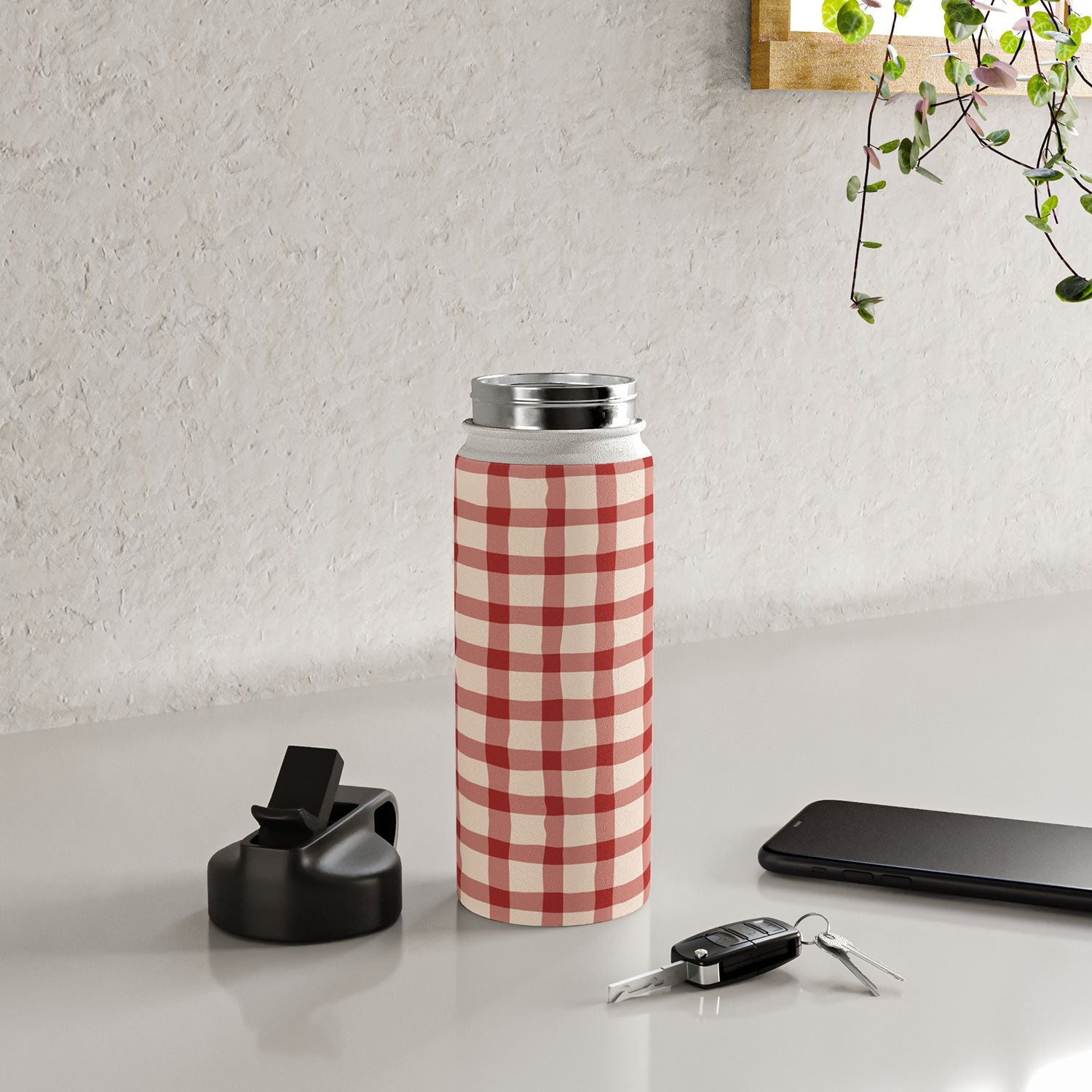 Mirimo Organic Gingham Red Water Bottle