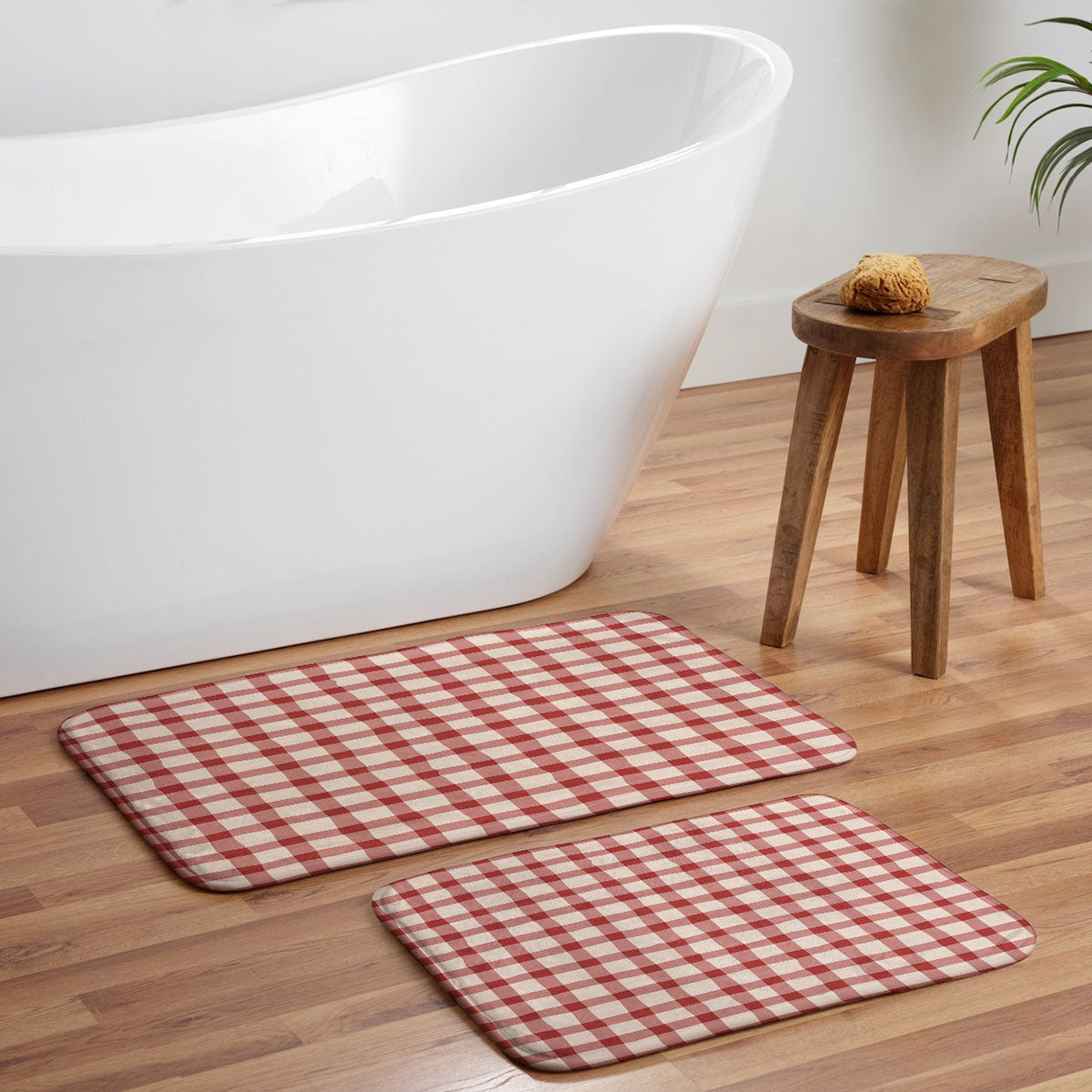 Mirimo Organic Gingham Red Memory Foam Bath Mat