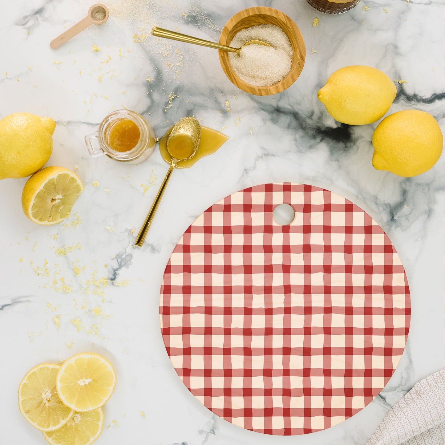 Mirimo Organic Gingham Red Cutting Board Round