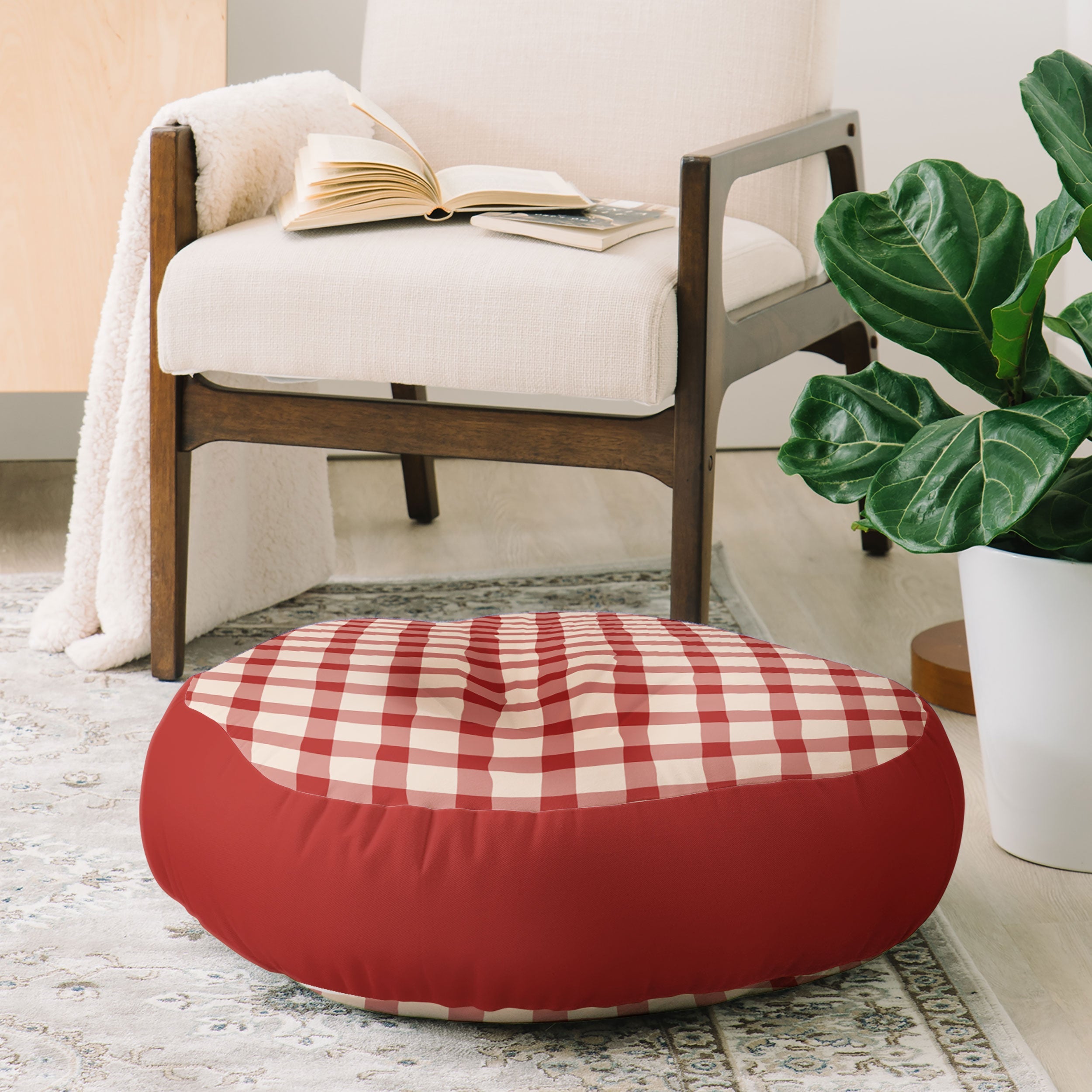 Mirimo Organic Gingham Red Floor Pillow Round