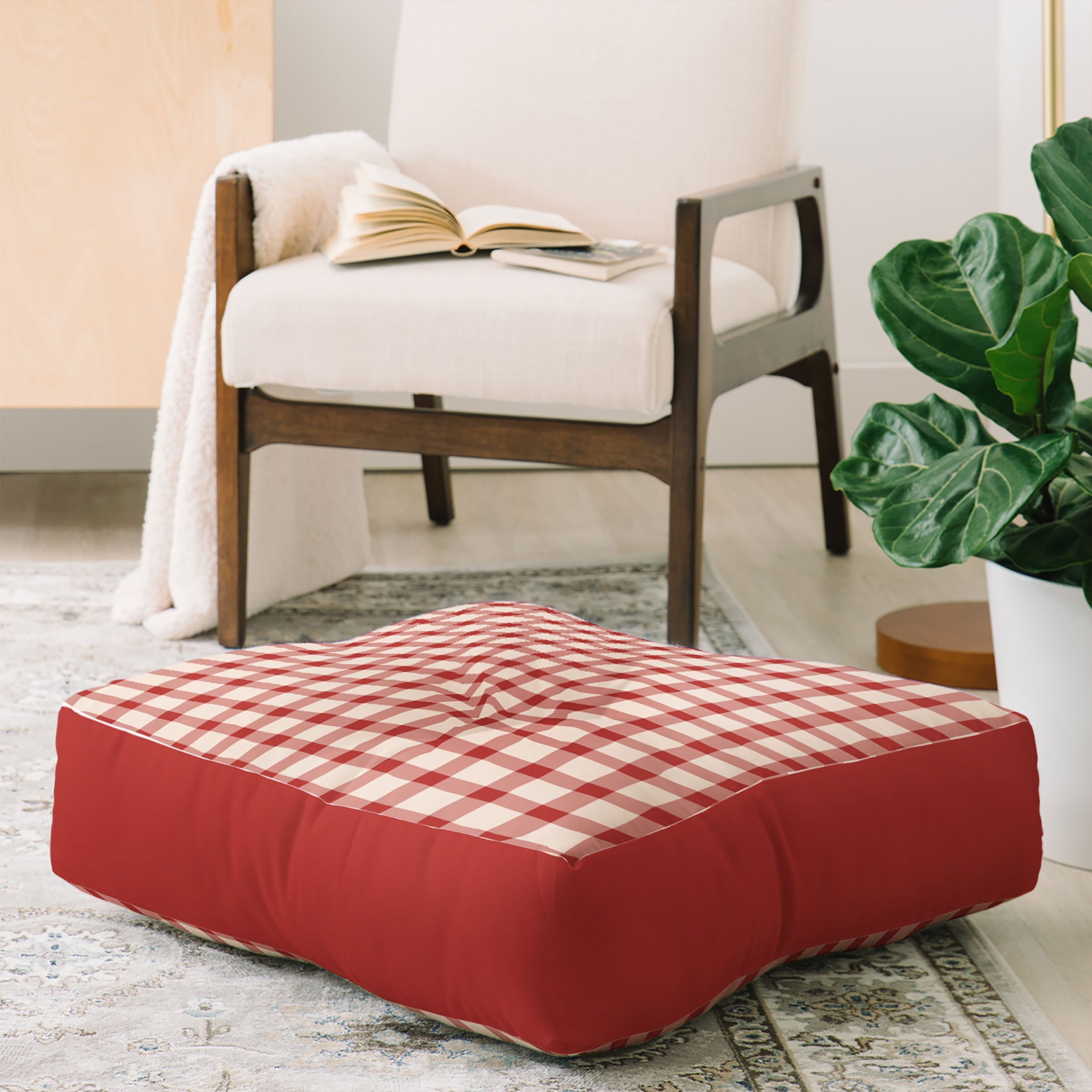 Mirimo Organic Gingham Red Floor Pillow Square