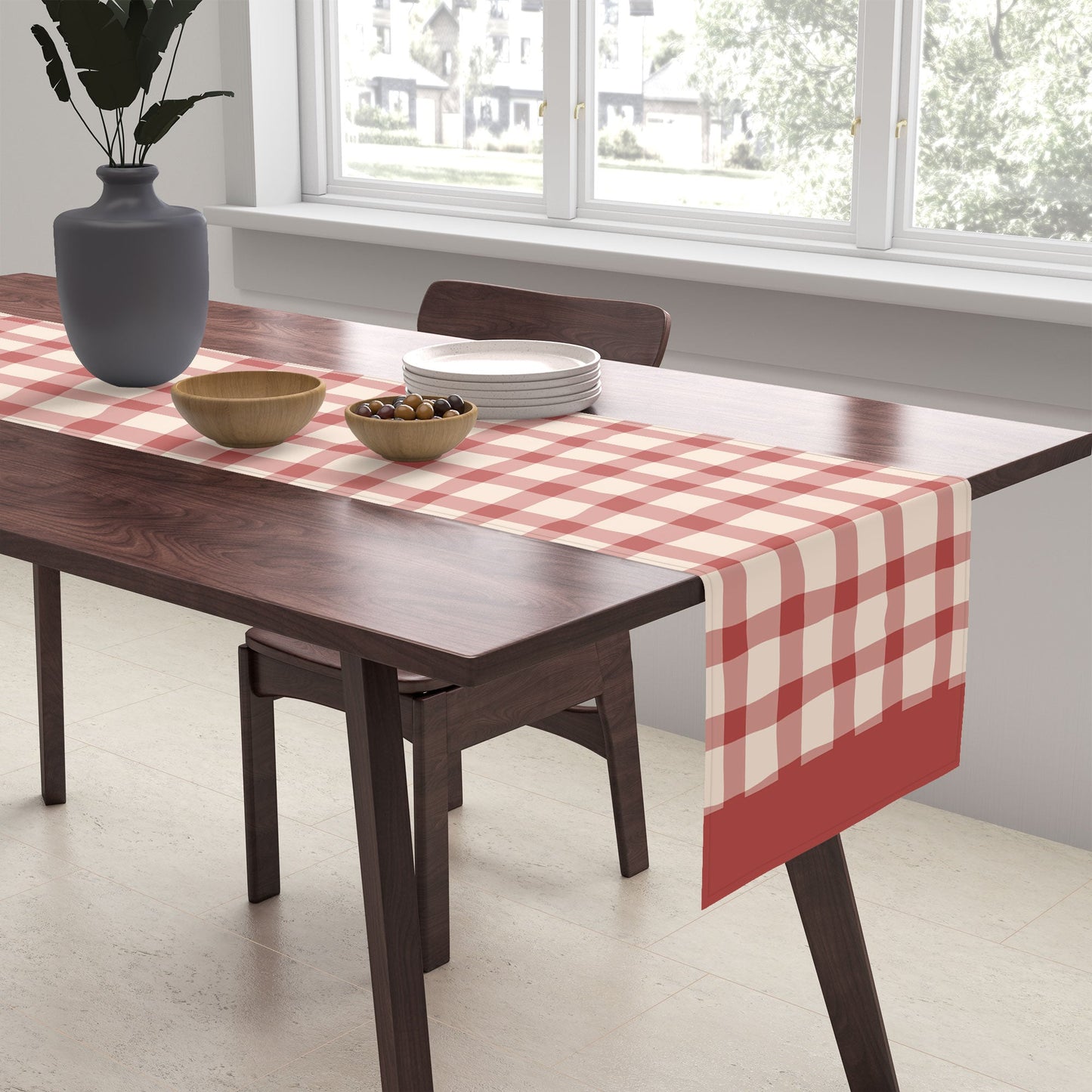 Mirimo Organic Gingham Red Table Runner